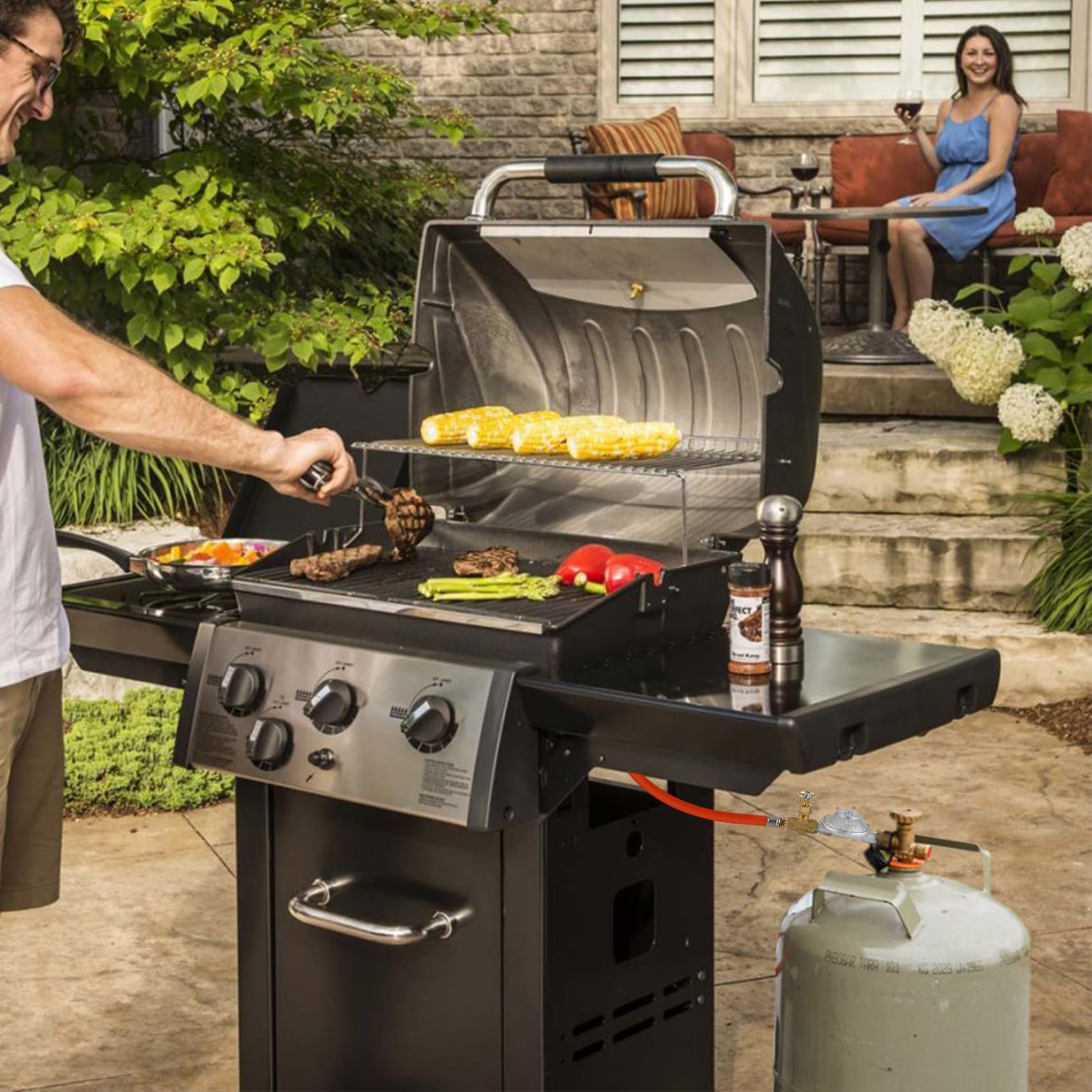 onlyfire Gasdruckregler für Gasflaschen, Ausgangsgewinde G1/4"-LH, 50mbar, Gasregler Druckminderer für Camping Gasgrill, Gasdruckminderer mit Verstellbarem Schalter und Gasschlauch 120cm