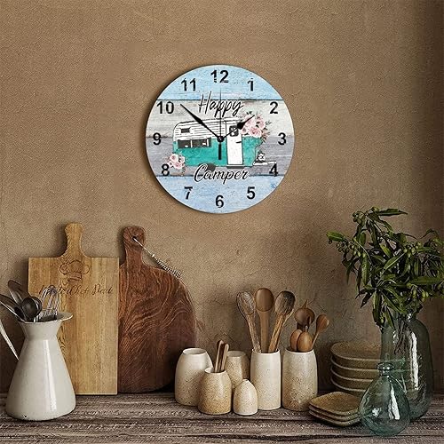 Miniatura 3 de Reloj de pared de 10 pulgadas para campamento vida feliz campistas aventura en el bosque reloj de madera antiguo sin tictac funciona con pilas