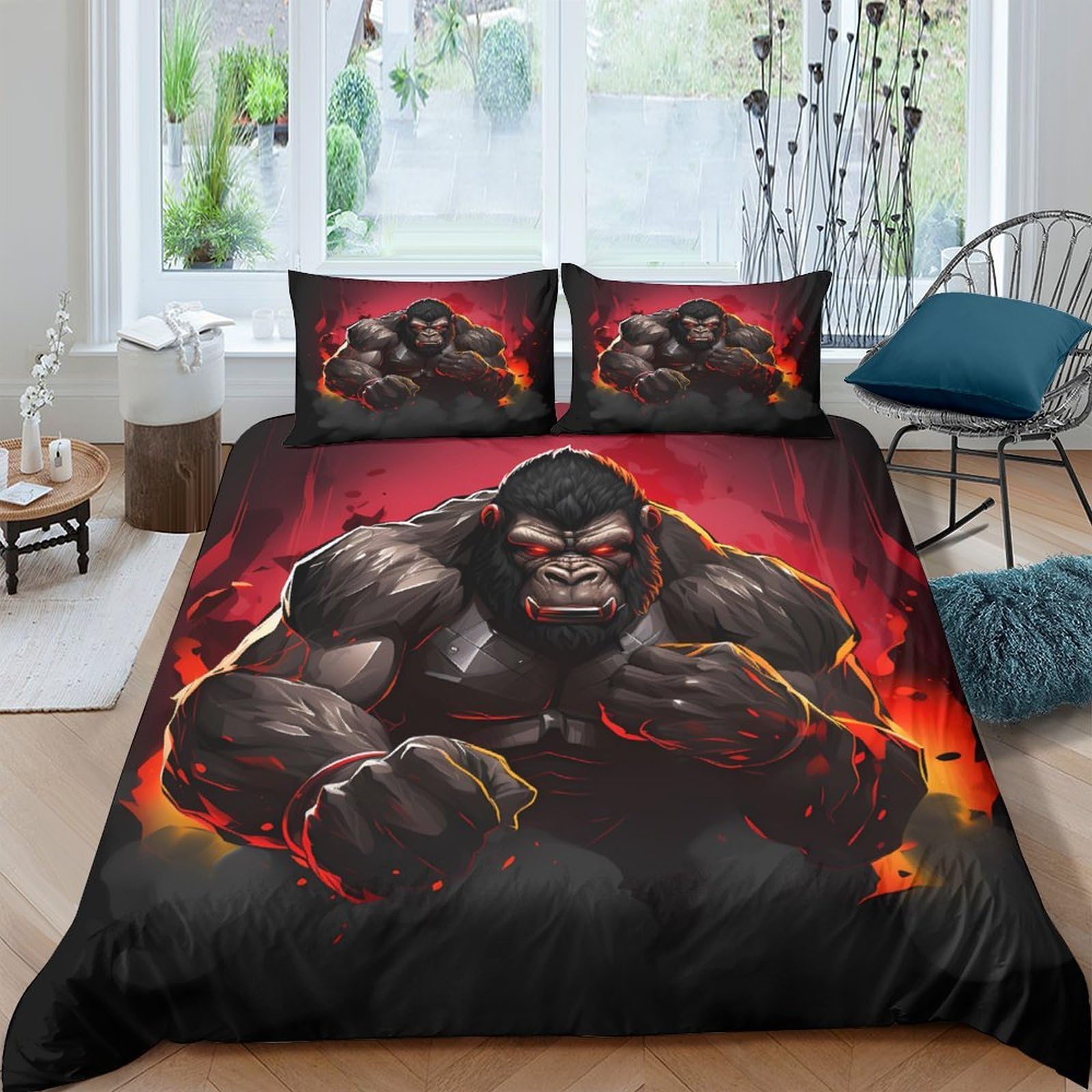 Ctjqhvkz Style-7 3D Printed Fierce Gorilla Fitted Sheet Microfiber Soft Black Red Graphic Mattress Cover For Bedroom Dorm Youth Decor Single（135X200cm）