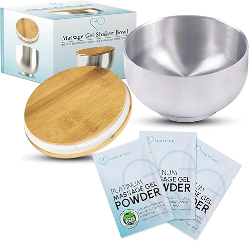 Platinum Nuru - Juego de tazones de polvo de gel de masaje  3 bolsas de polvo de masaje de 0.18 oz  1 cuenco de 16 onzas líquidas