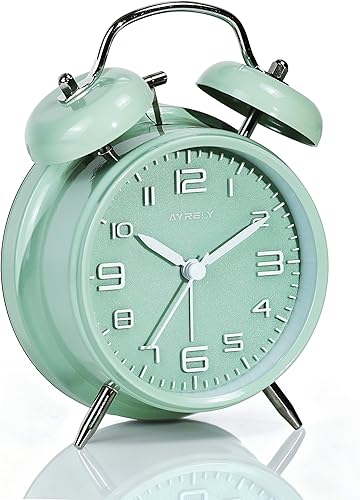 Reloj despertador súper ruidoso para adultos que duermen pesadamente, doble campana, retro, de 4 pulgadas, silencioso, sin tictac, cuarzo con luz de