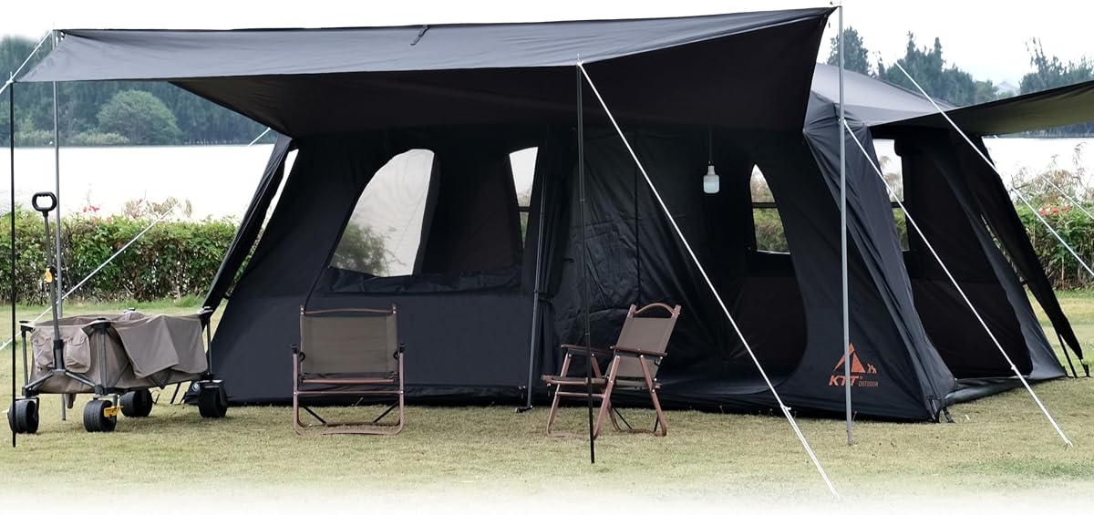 Tienda de campaña extra grande para 12-14 personas, tiendas de campaña familiares, 2 habitaciones, pared recta, 2 puertas, 4 ventanas con malla, impermeable, doble capa, tienda grande para exteriores, picnic, camping, reunión familiar.