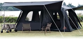 KTT Extra Large Tent 6-10-12-14 PersonA,Family Cabin Tents,2 Rooms,3 Doors and 3 Windows with Mesh,Straight Wall,Waterproof,Double Layer,Big Tent for Outdoor,Picnic,Camping,Family Gathering