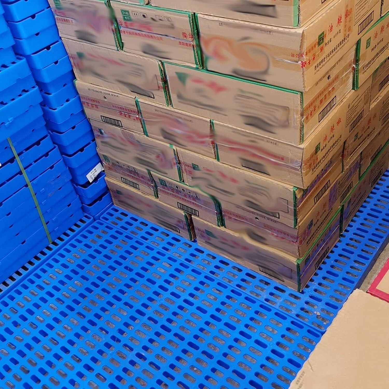 Bastidores de almacenamiento ligeros de alta capacidad de carga, palés de malla resistentes a la abrasión para interiores y almacenes y jardín, fáciles de apilar, paquete de 10 (50 x 50 x 5 cm, azul)