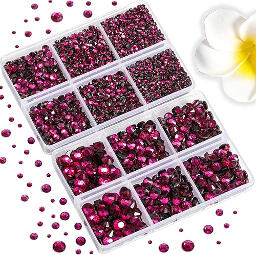 Miniatura 90 de 6736 diamantes de imitación termoadhesivos con parte trasera plana, diamantes de imitación rosa intenso para manualidades, ropa mezclados en 5 Rosa