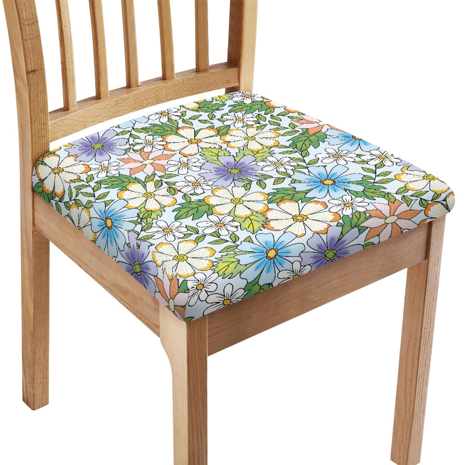 FANSU Floral Print Stretch Chair Seat Covers for Dining Room, Chairs Seat Covers Set of 1/2/4/6 Chair Seat Slipcovers Non Slip Protector Cover for Kitchen Office (1 Pieces,Flowers)