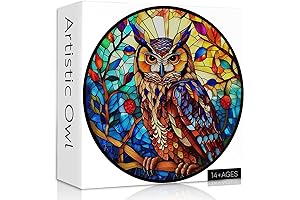 Stained Glass Owl Puzzles for Adults, Round Bird Puzzle 1000 Pieces
