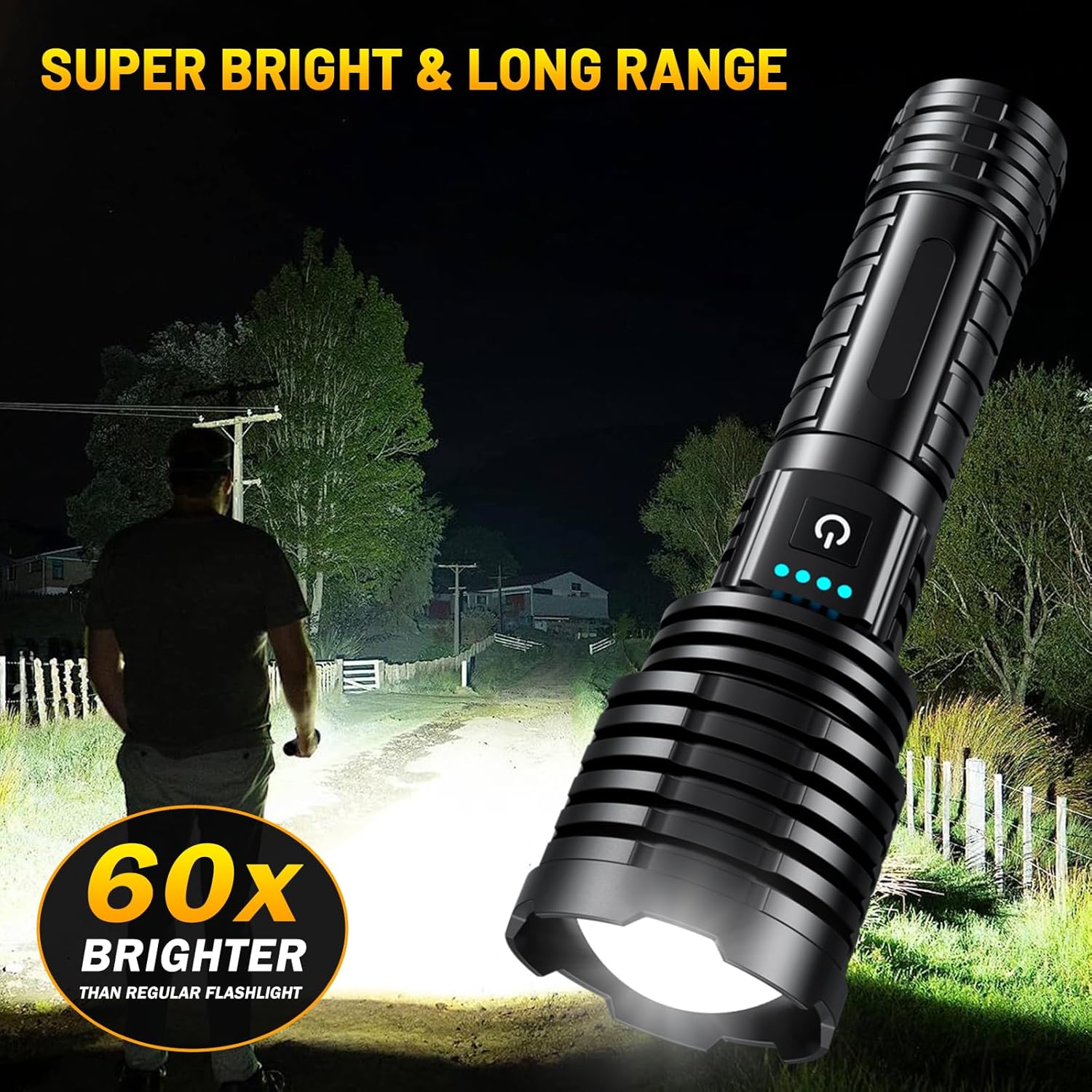 Weoxi Rechargeable Flashlights 5000.000 High Lumens,Super Bright LED Flashlight for Home Emergency, Waterproof Handheld Flashlights with Pouch, 5000mAh Battery, Spotlight and Floodlight Function