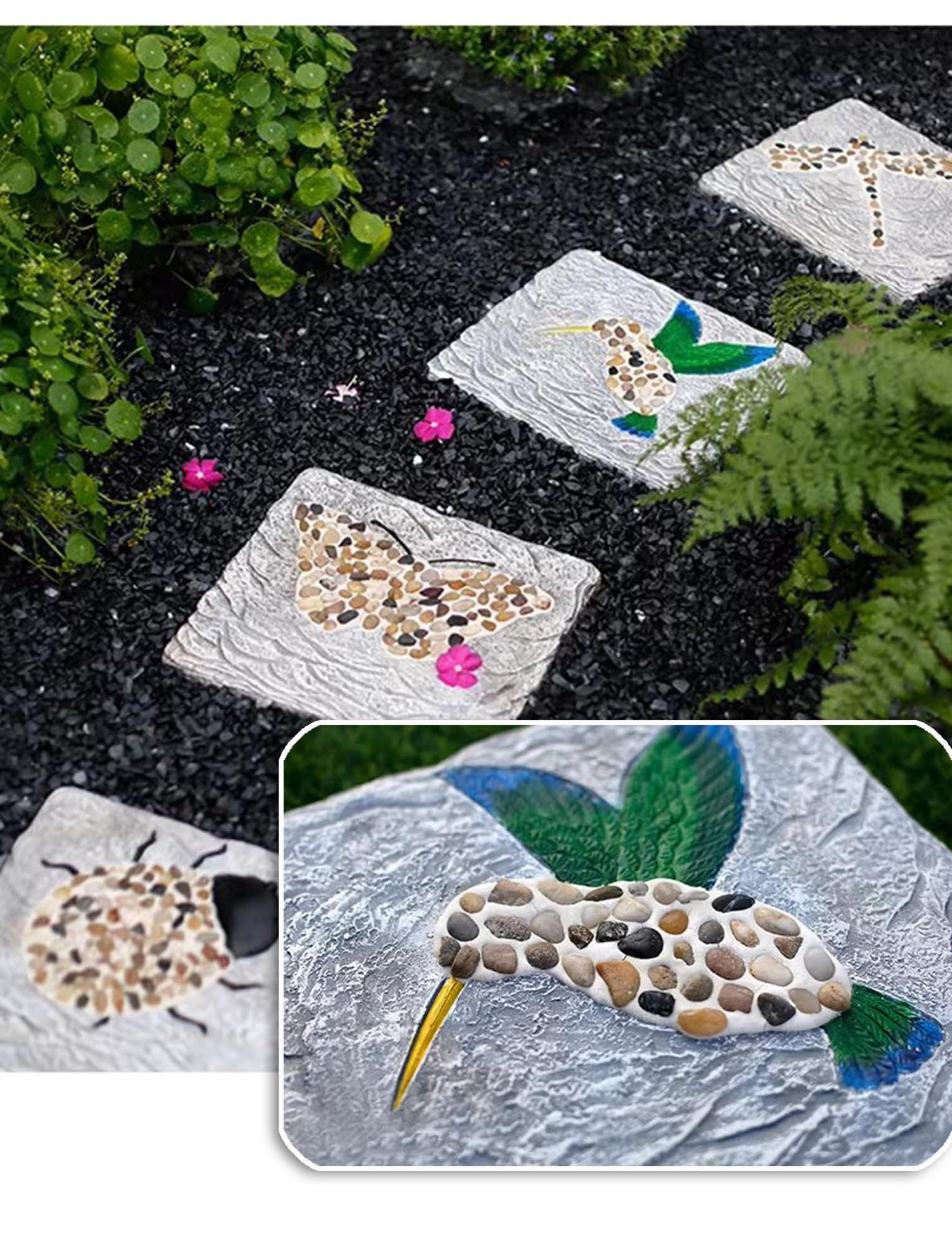Pietre da Giardino per Camminamento Set di Piastrelle da Giardino Effetto Pietra Pavimento Esterno Antiscivolo per Sentieri, Terrazza e Piscina(C)
