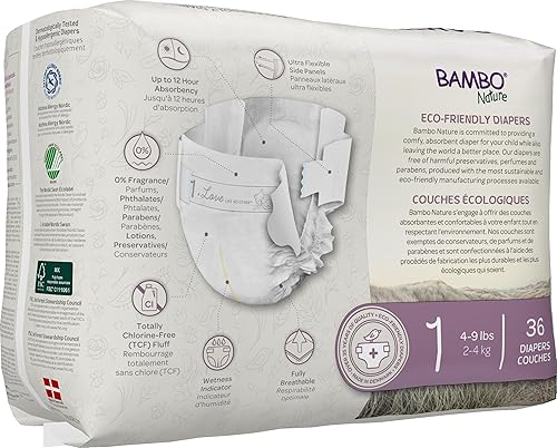 Miniatura 3 de Bambo Nature Pañales prémium para bebé, embalaje francésinglés, talla 1, 36 unidades