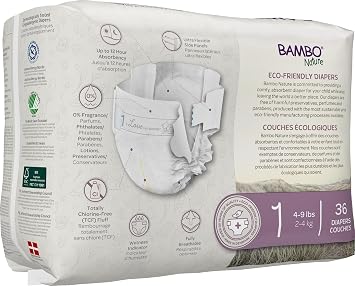 Bambo Nature Premium Baby Diapers - French/English Packaging, Size 1, 36 Count