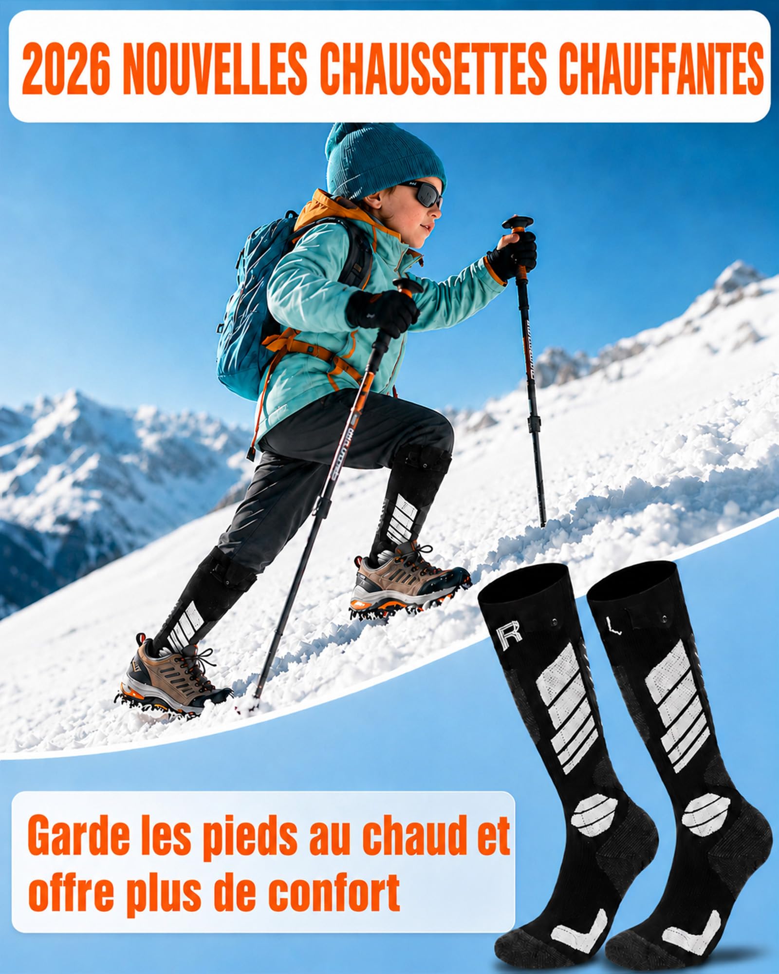 CYCYHEAT Chaussettes Chauffantes Enfant Garçons Filles 5000mAh