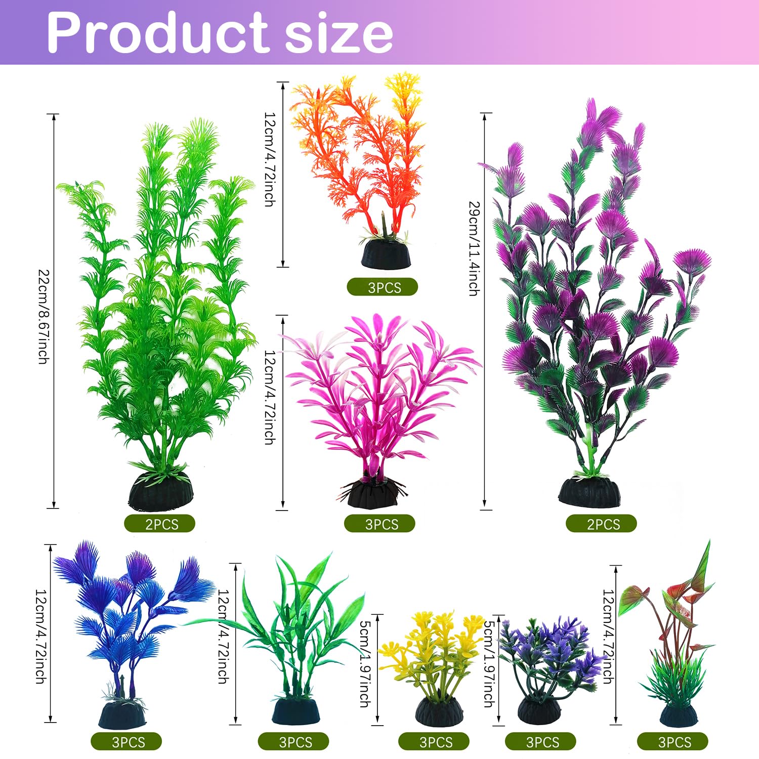 SLOCME Lot de 25 plantes artificielles pour aquarium – Plantes colorées pour aquarium en plastique, (6–30 cm)