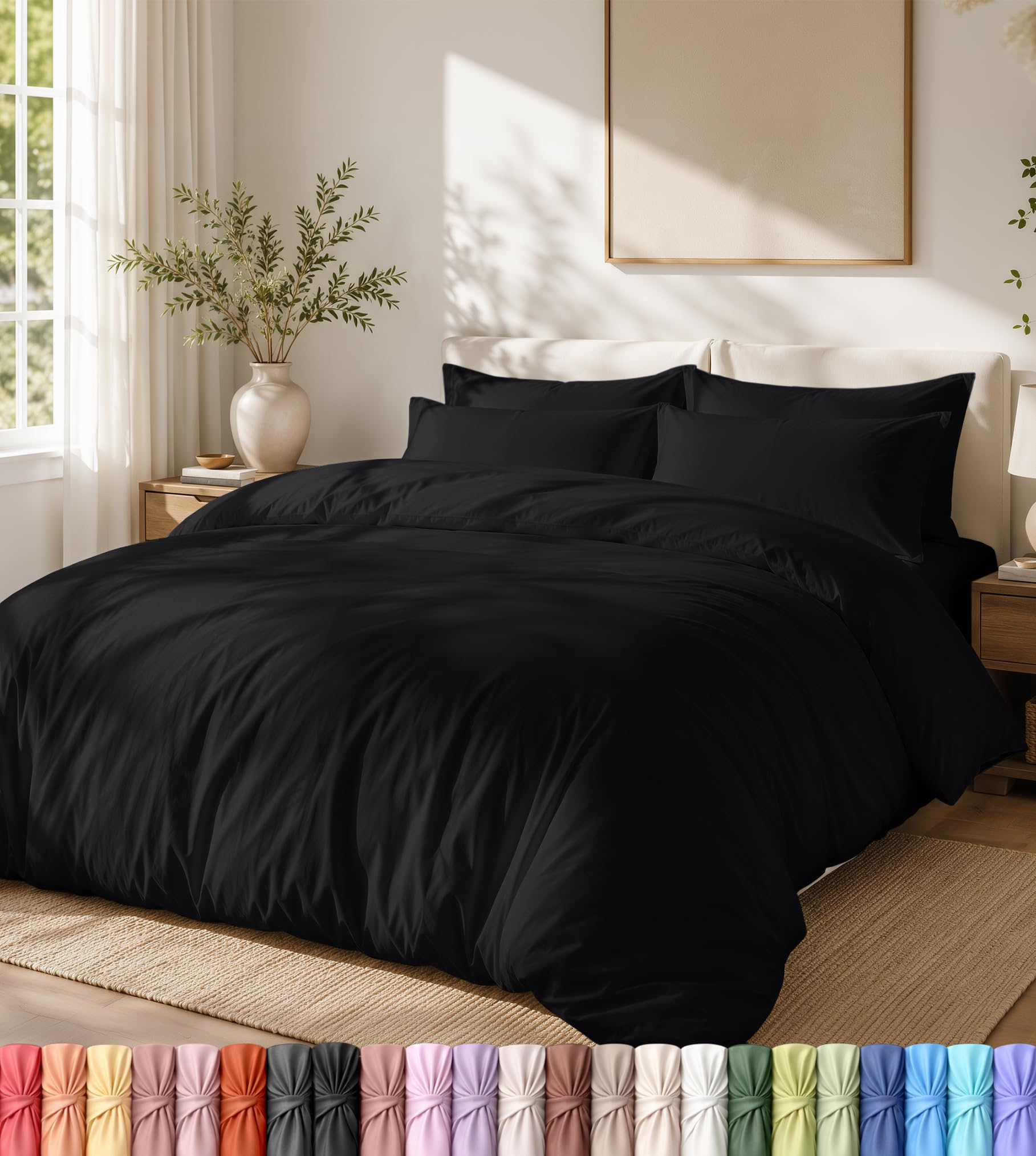 Utopia Bedding Lightweight Duvet Cover Set 220x265cm, 50x90cm Pillow Cases, Microfibre Polyester, Black