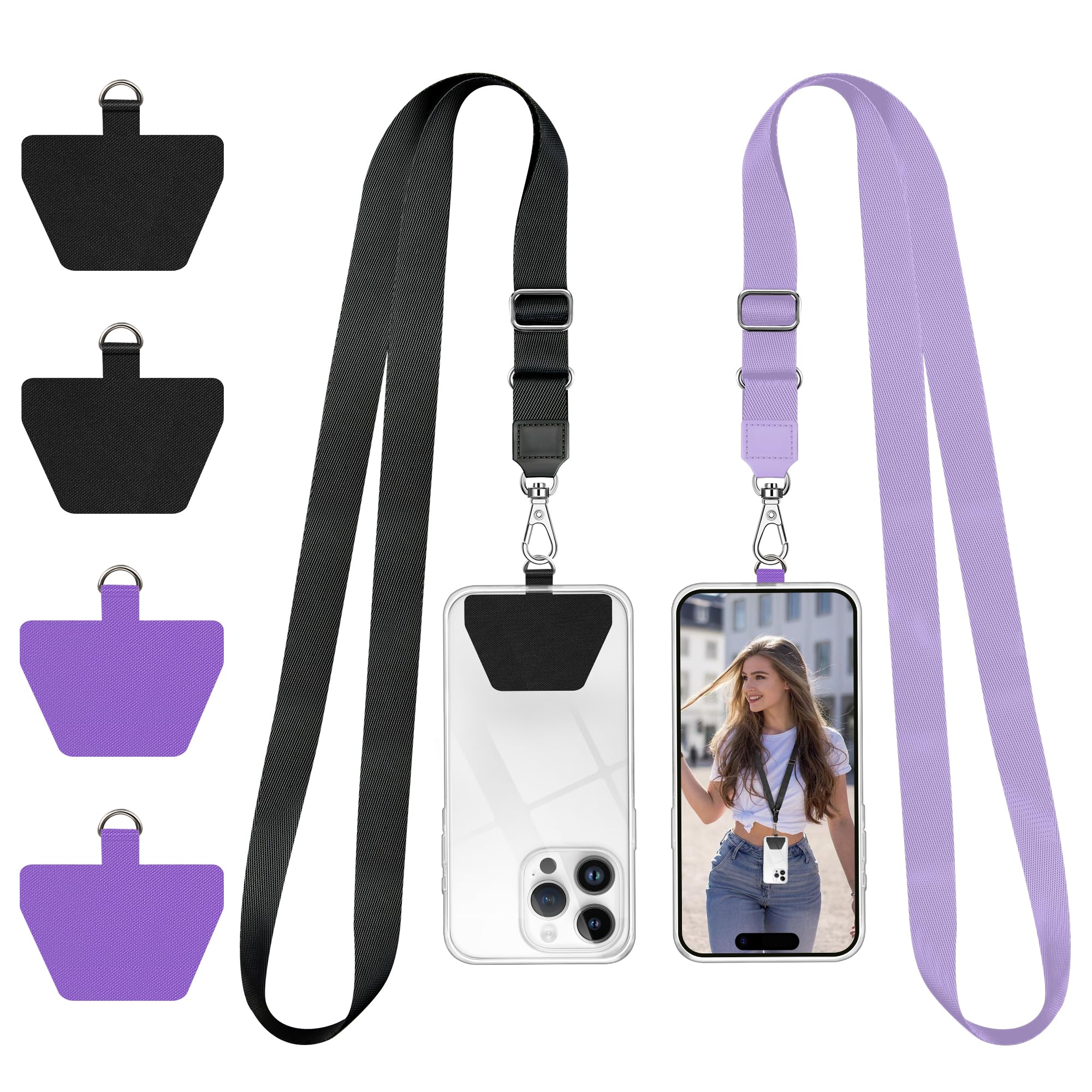 Doormoon Phone Lanyard, Universal Adjustable Neck Strap for Phone Case Keys ID Badges Cell Phone Lanyard Compatible with iPhone, Samsung, Most Smartphones, 2 Pack, Black Light Purple