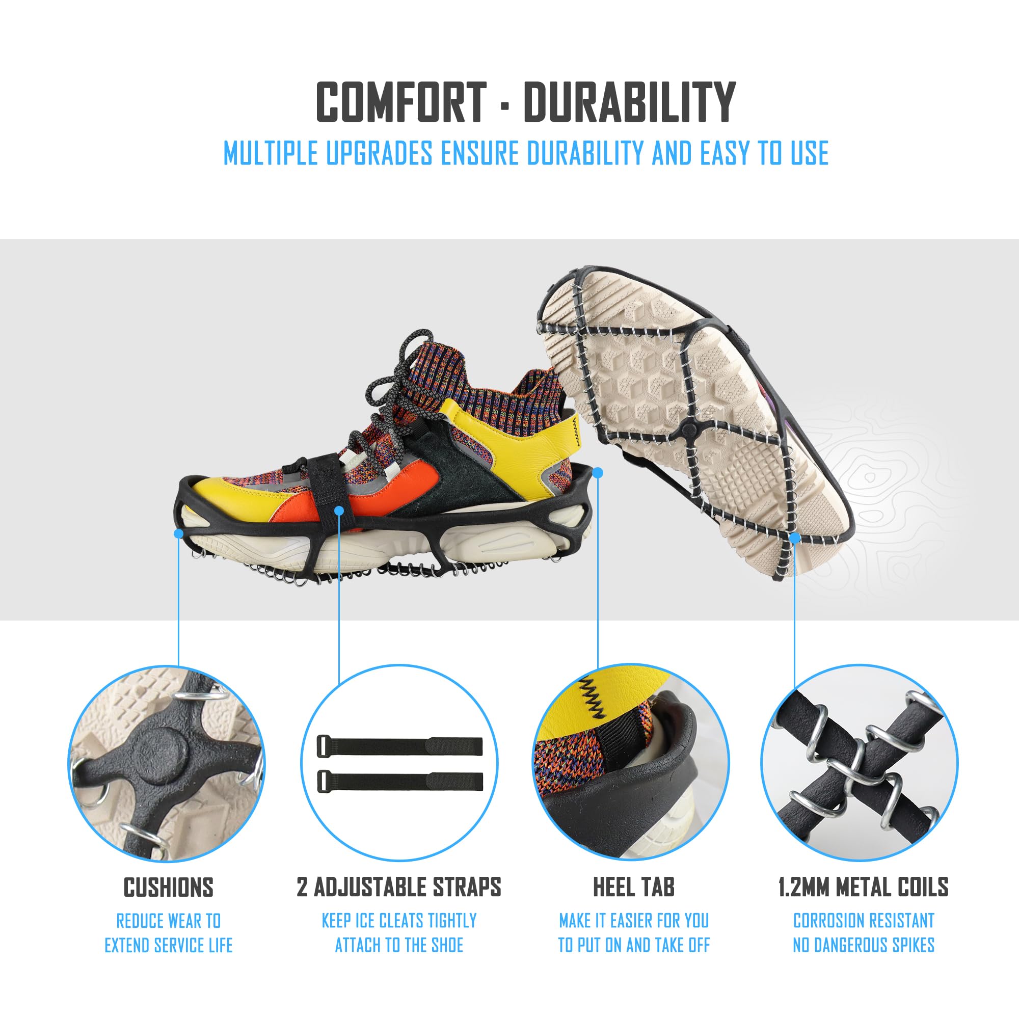 Ramponi Da Ghiaccio Hyran 11 Denti - Antiscivolo Per Scarpe, Inverno, Escursionismo, Pesca Su Ghiaccio, TPE E Acciaio - Foto 6