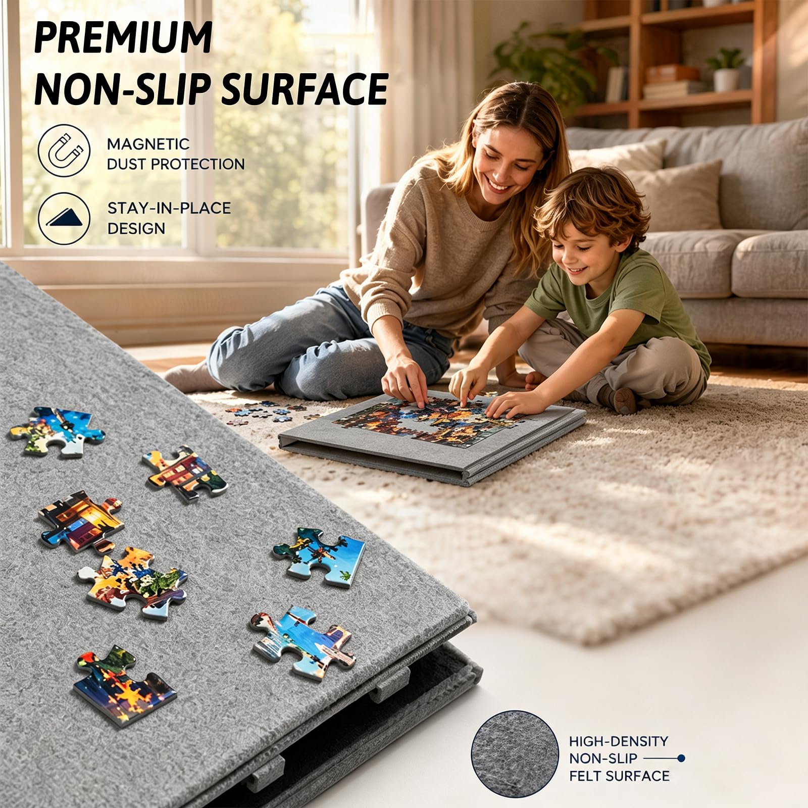 Rompecabezas basculante 1000 piezas – Tabla de rompecabezas con 6 cajones y superficie de fieltro, tablero de rompecabezas portátil con soporte 2 en 1, perfecto para el hogar y los viajes, 52