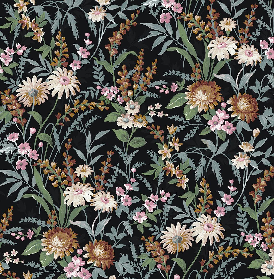 NextWall Vintage Floral Peel and Stick Wallpaper (Onyx)