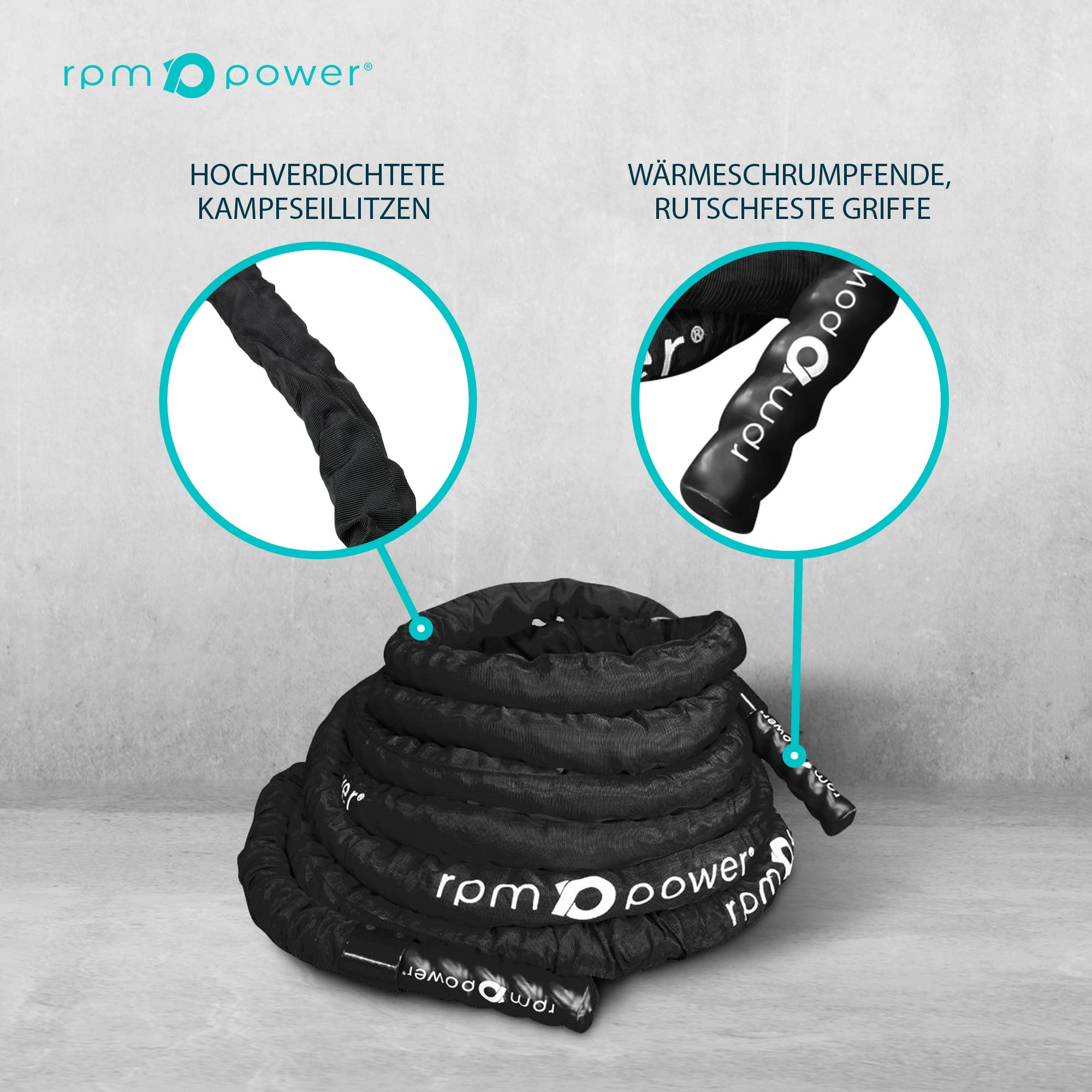 RPM Power Battle Rope - Fitness, Muskelstärkungsseil für Bodybuilding-Workouts - inklusive Anker (15 Metre)
