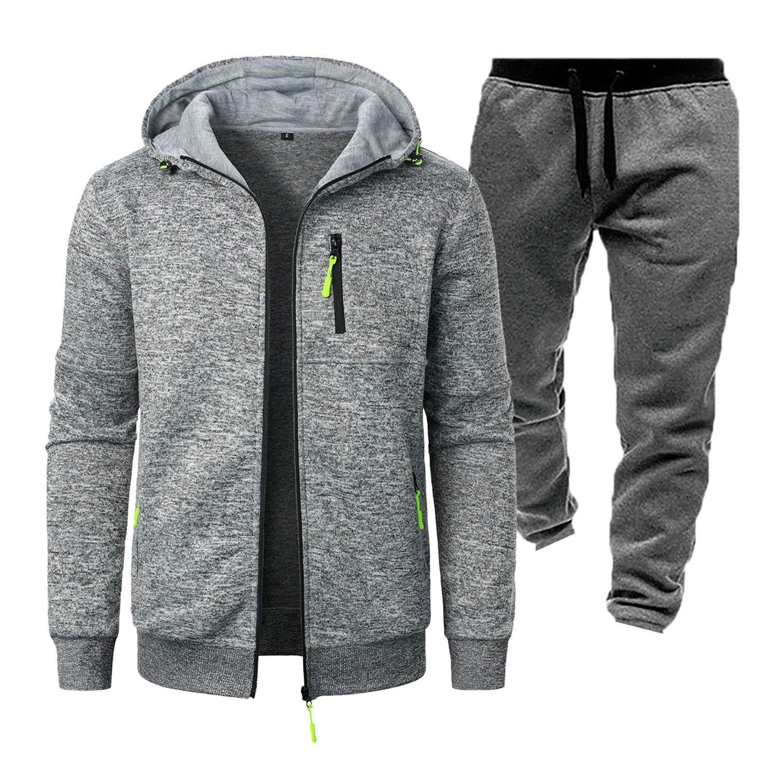 Męski dres treningowy, bluza z kapturem i joggery, 2-częściowy, zielono-szary, dres dla mężczyzn, miękka bawełniana odzież sportowa z kieszeniami, lekki, wygodny strój na siłownię, trening lub