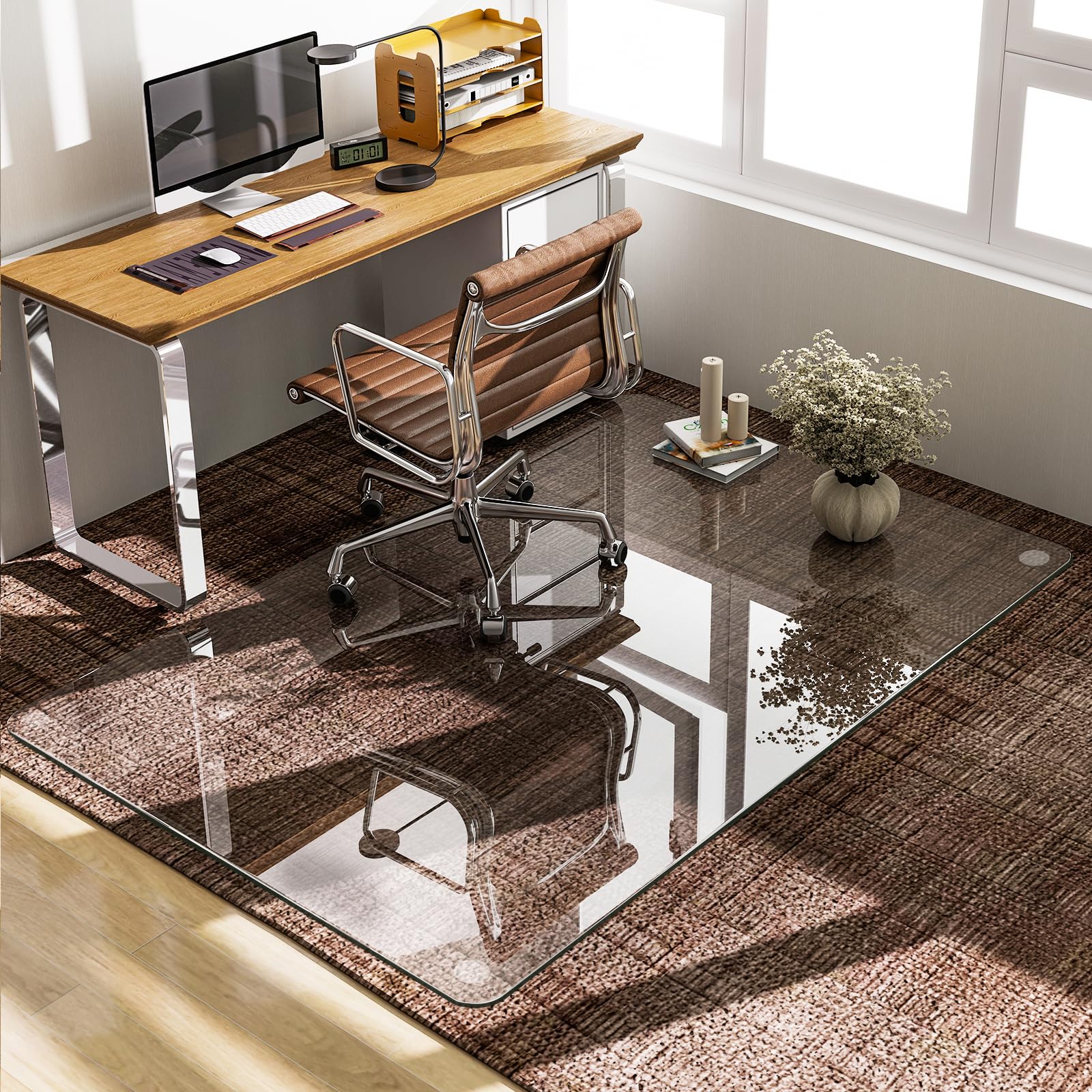 Photo 1 of GLSLAND 48" x 60" Tempered Glass Chair Mat Rectangle Heavy-Duty Floor Mat