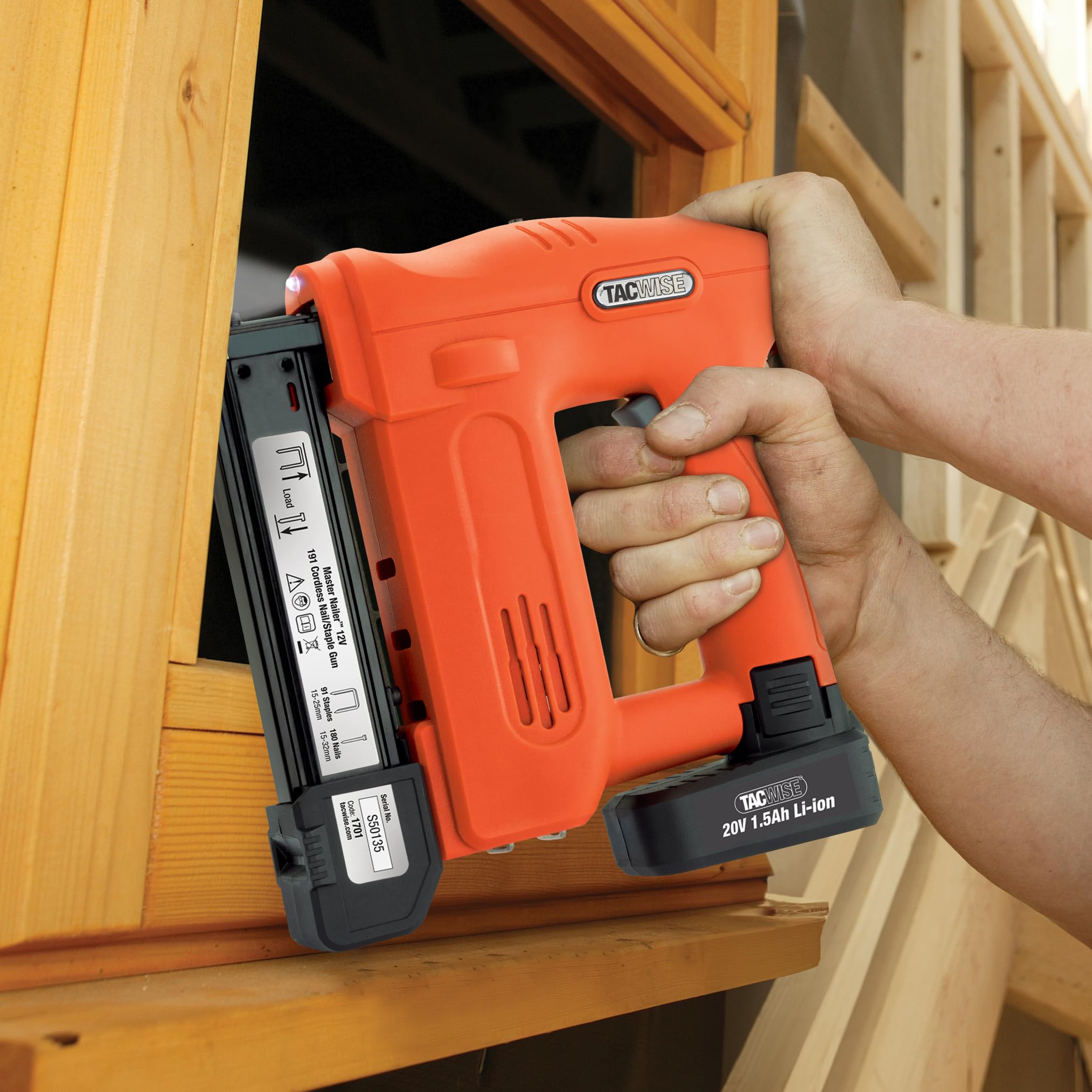 Tacwise 1701 Master Nailer 20V 191 Agrafeuse/Cloueuse Sans Fil avec 1000 Agrafes et 2000 Clous