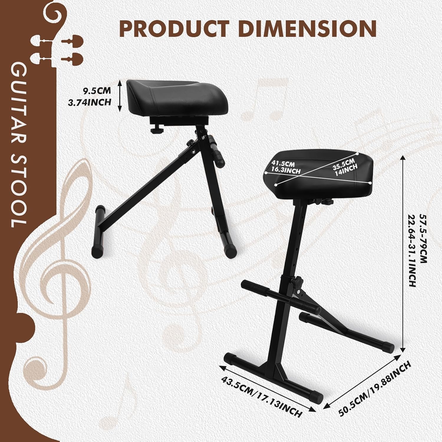 Pro Guitar Stool, Height Adjustable Saddle Seat, Musician Stool Guitarist Throne Guitar Chair, Black