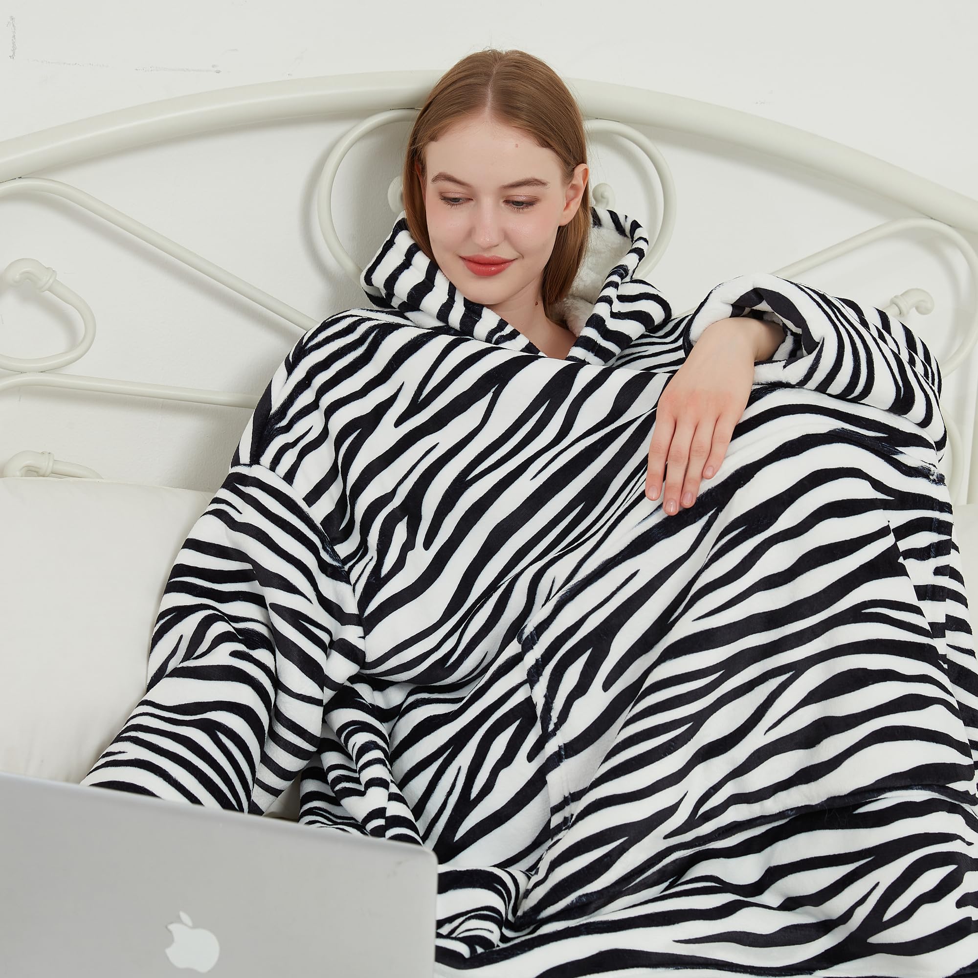 softan Felpa con cappuccio, in pile Sherpa oversize, per donne e uomini, super calda e morbida, in flanella, regalo con tasca gigante