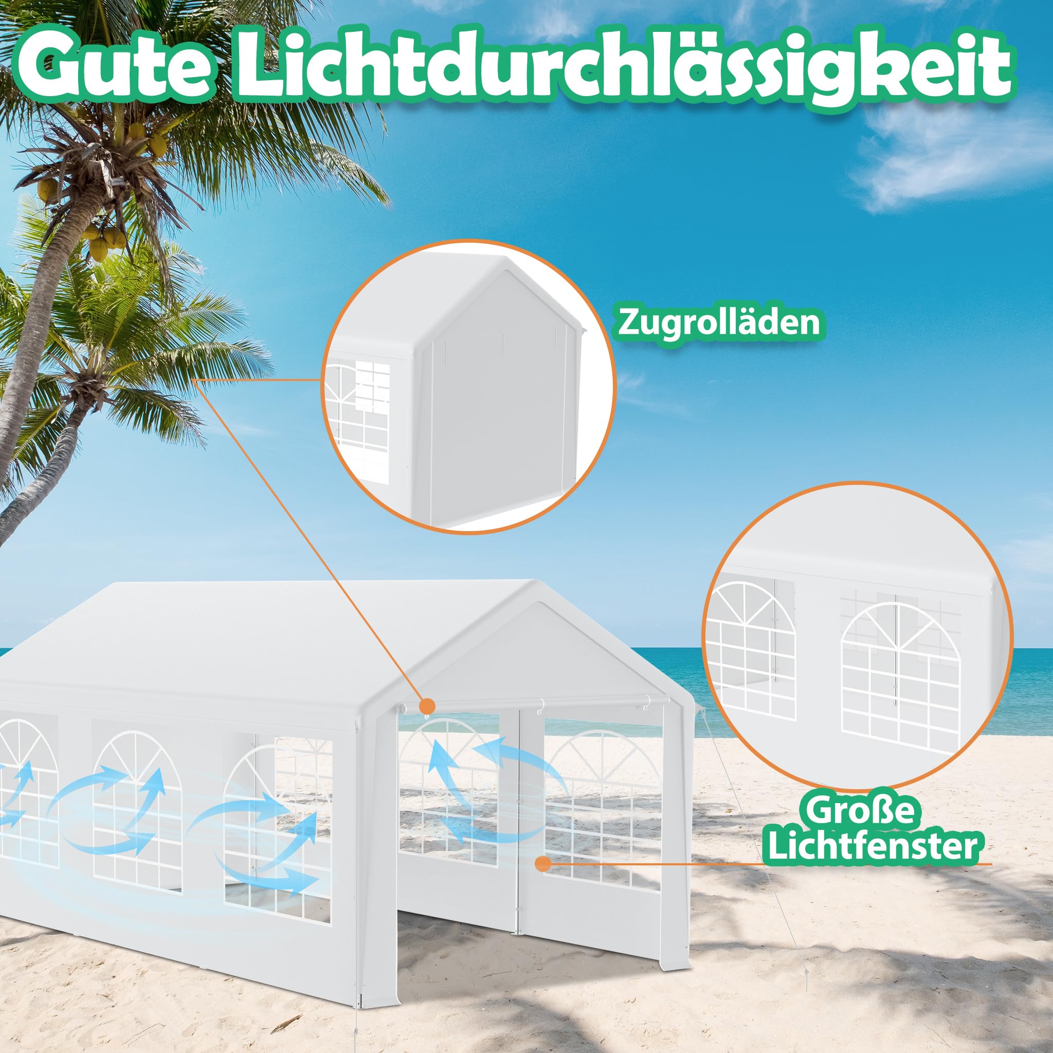 YRHome Premium 3 x 6 m Carpa de fiesta con paneles laterales. Pabellón impermeable, estable y resistente al invierno. Con ventanas en las paredes laterales. Tienda de jardín, gran tienda, tienda