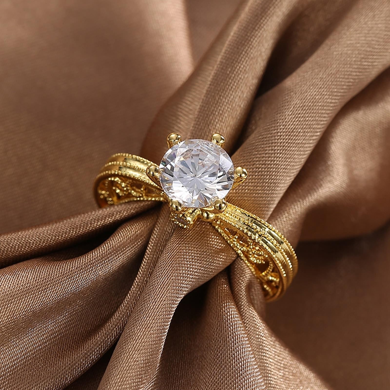 9 Karat/14 Karat/18 Karat Gelbgold Engagement Ring Moissanit Weiß, Verlobungsring Damen Elegant