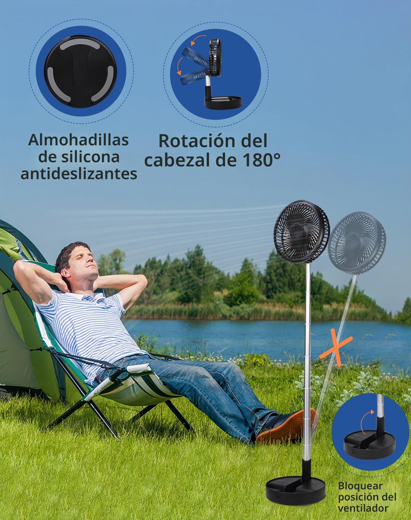 Ventilador recargable portátil, 7200 mAh con batería y mando a distancia
