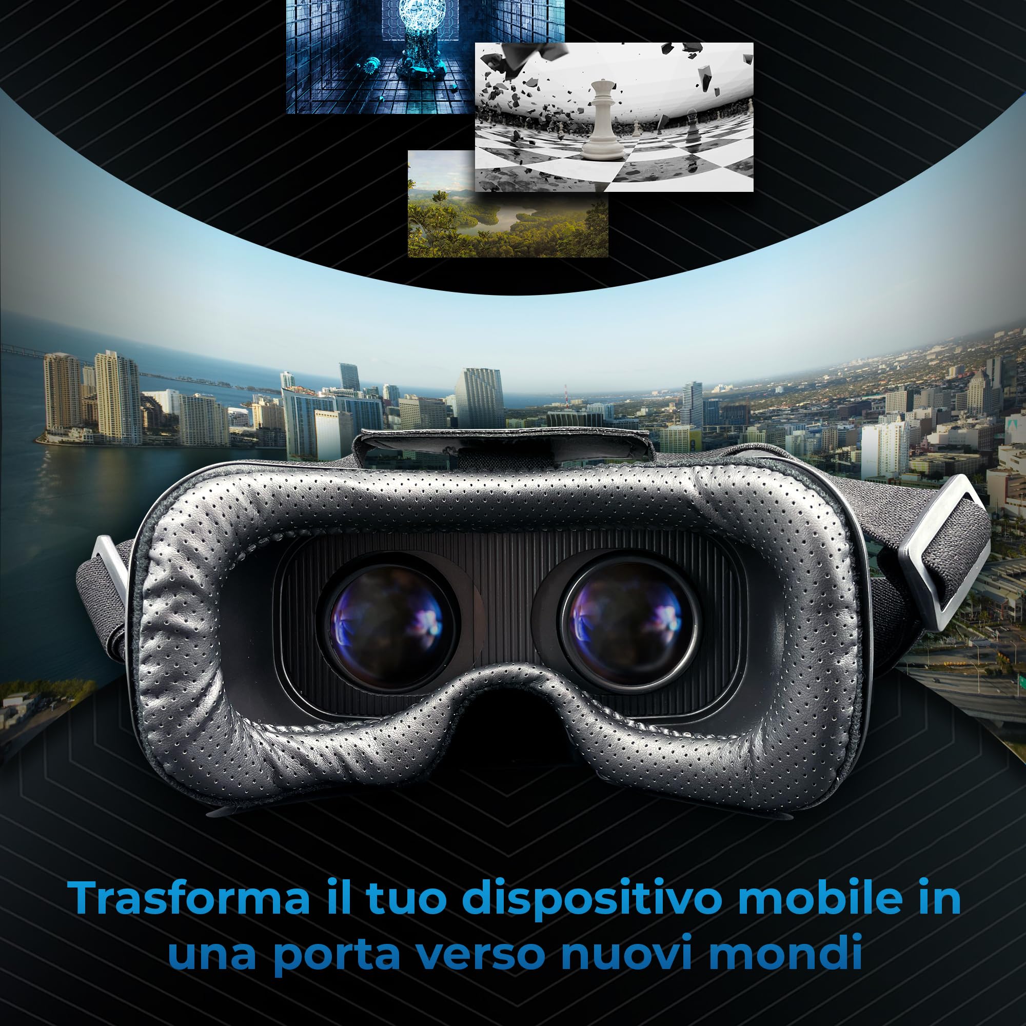 KIIROO Visore Realtà Virtuale per Smartphone – Occhiali VR Regolabili Compatibili Android iOS Nero, Lenti Regolabili e Fascia Comfort per Esperienza Immersiva con Contenuti Video e Giochi VR