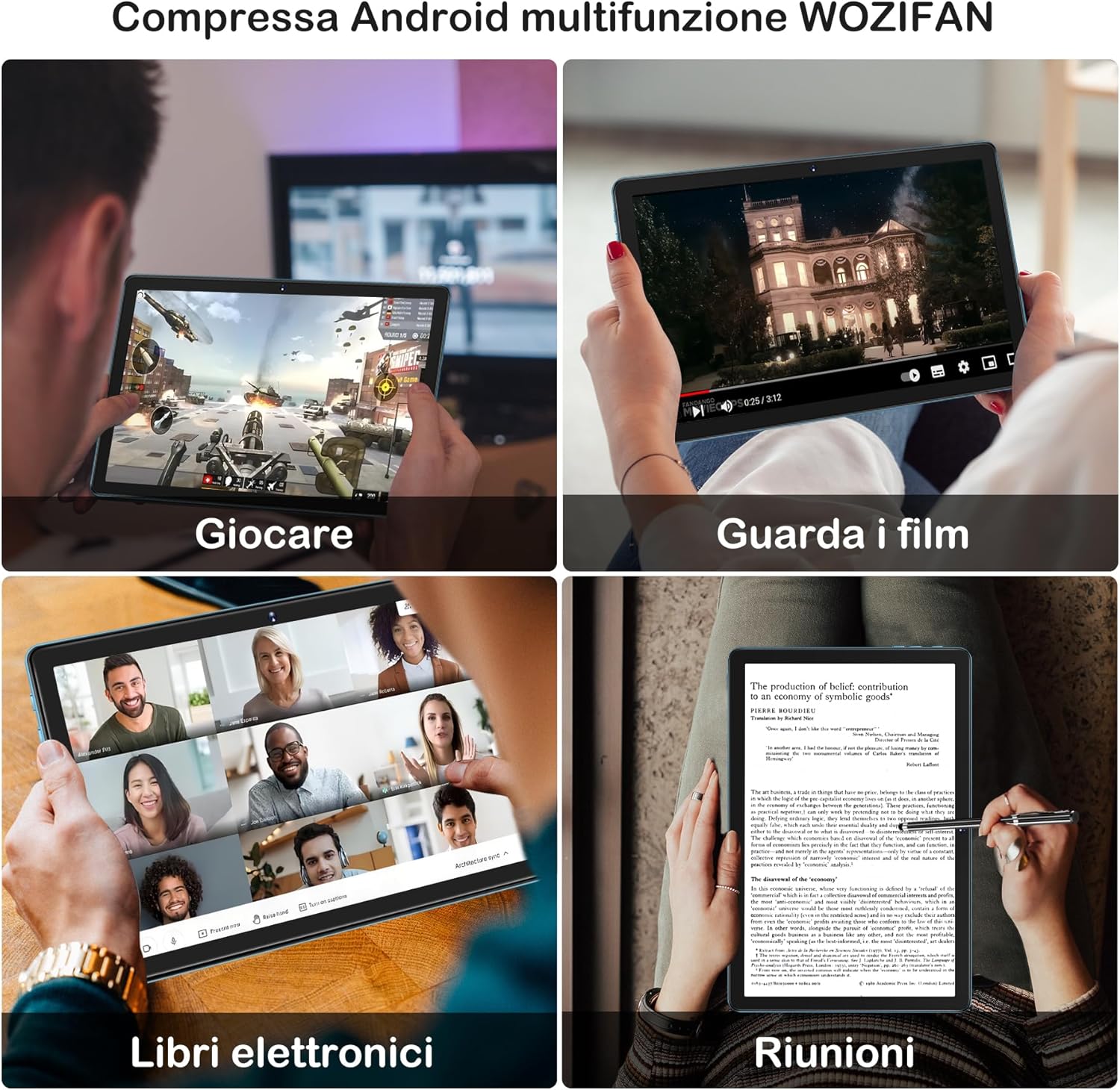 Tablet 10.1 Android 13 UMCP 16GB (8+8GB DDR4X 128GB 2 in 1) Ultra-liscio Processore MTK8183 8-Core WOZIFAN 2.0Ghz Dual WiFi GPS con Custodia Tastiera Mouse per Gioco Lavoro Studio Intrattenimento-Blu