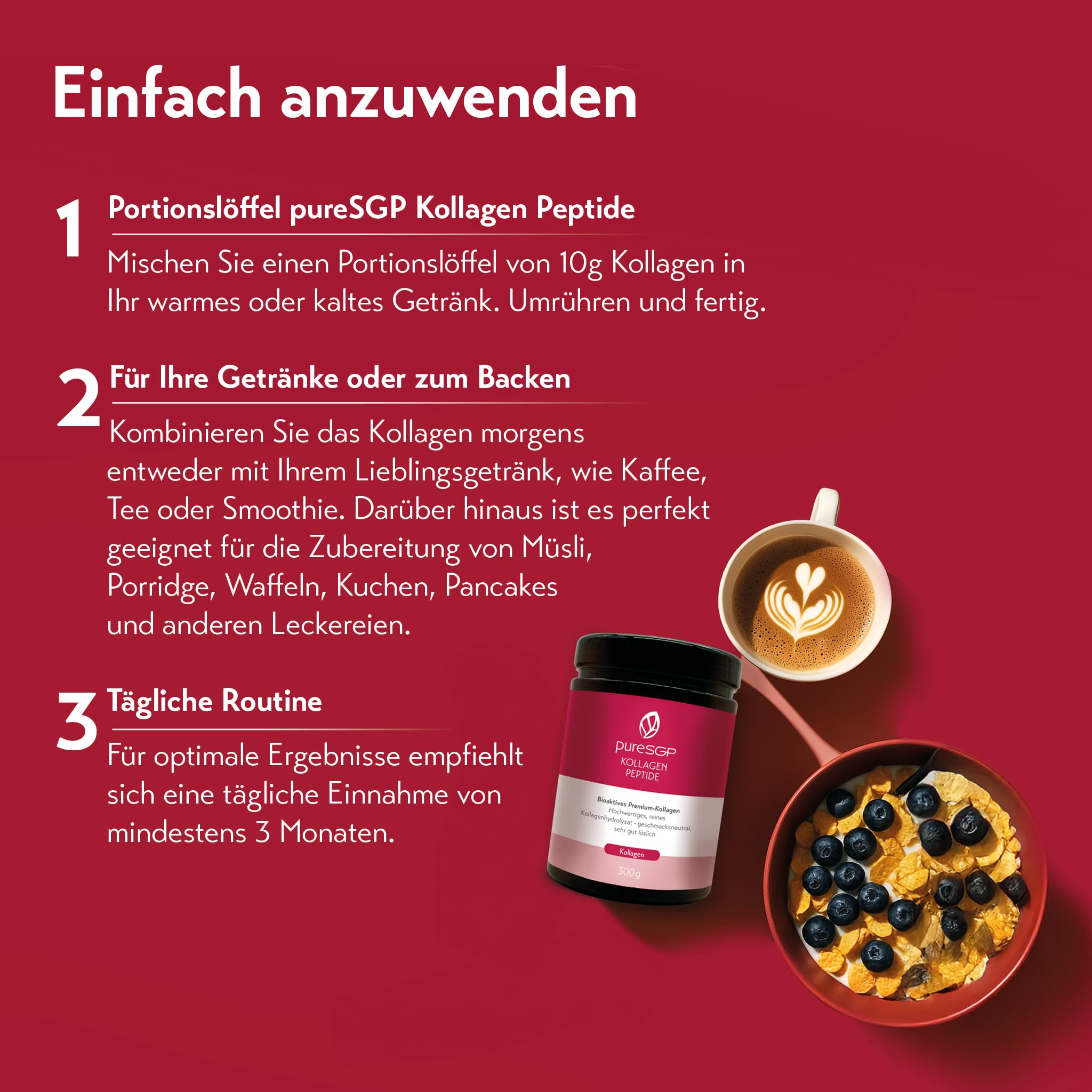 PureSGP® Collagen [3 X 300g]: Pure Collagen In Pharmacy Quality Bioaktive Premium-Peptide Aus Hochwertigem Kollagenhydrolysat. Mit Vitamin C & Biotin - Geschmacksneutral - Sehr Gut Löslich. product thumbnail 6