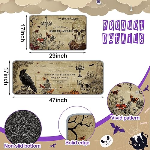 Miniatura 3 de Timgle 2 alfombras de Halloween con diseño de calabaza y esqueleto, diseño de bruja, para cocina y baño, alfombra gótica para decoración