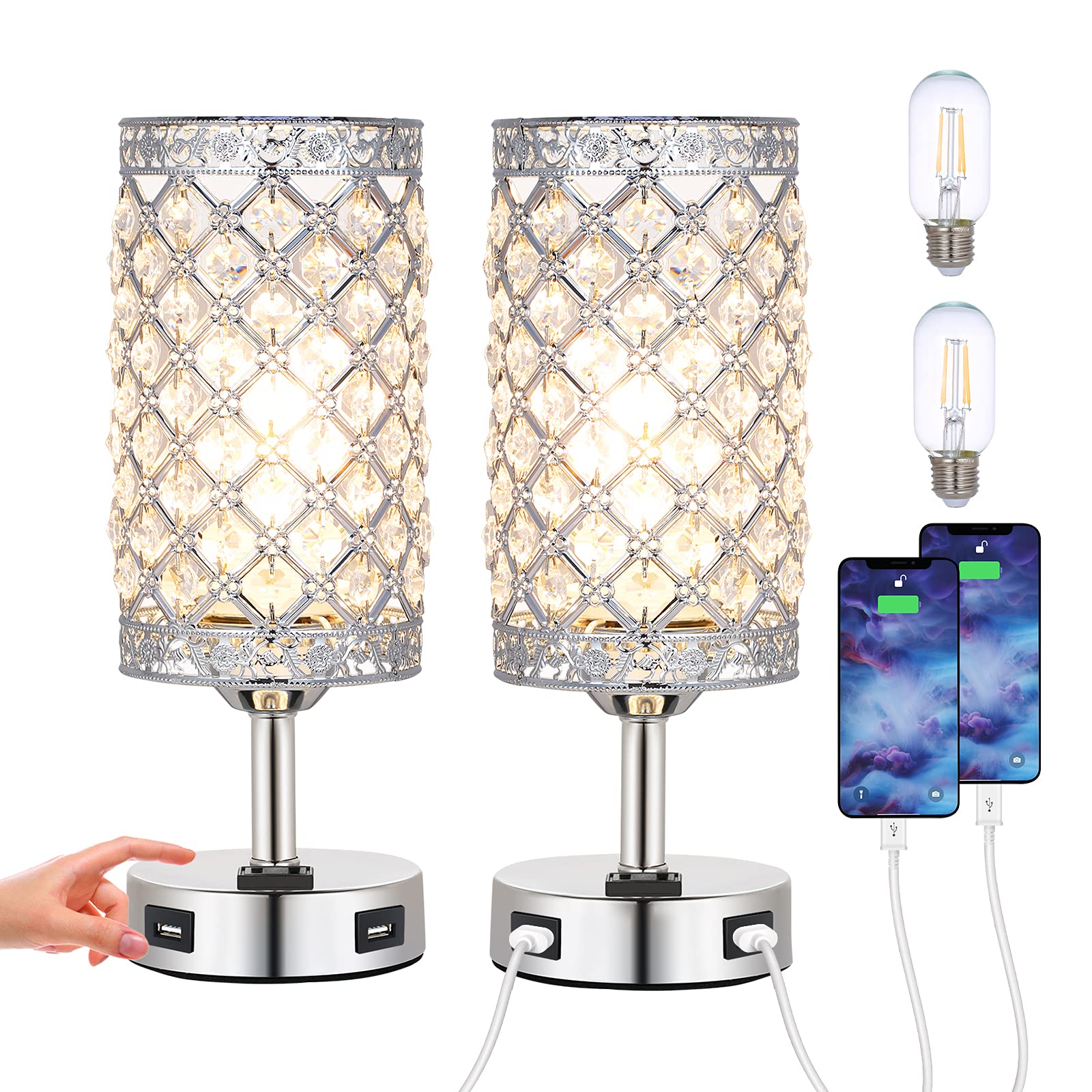 Buy Tomshing Touch Control Crystal Table Lamp, Bedside Lamps Set of 2