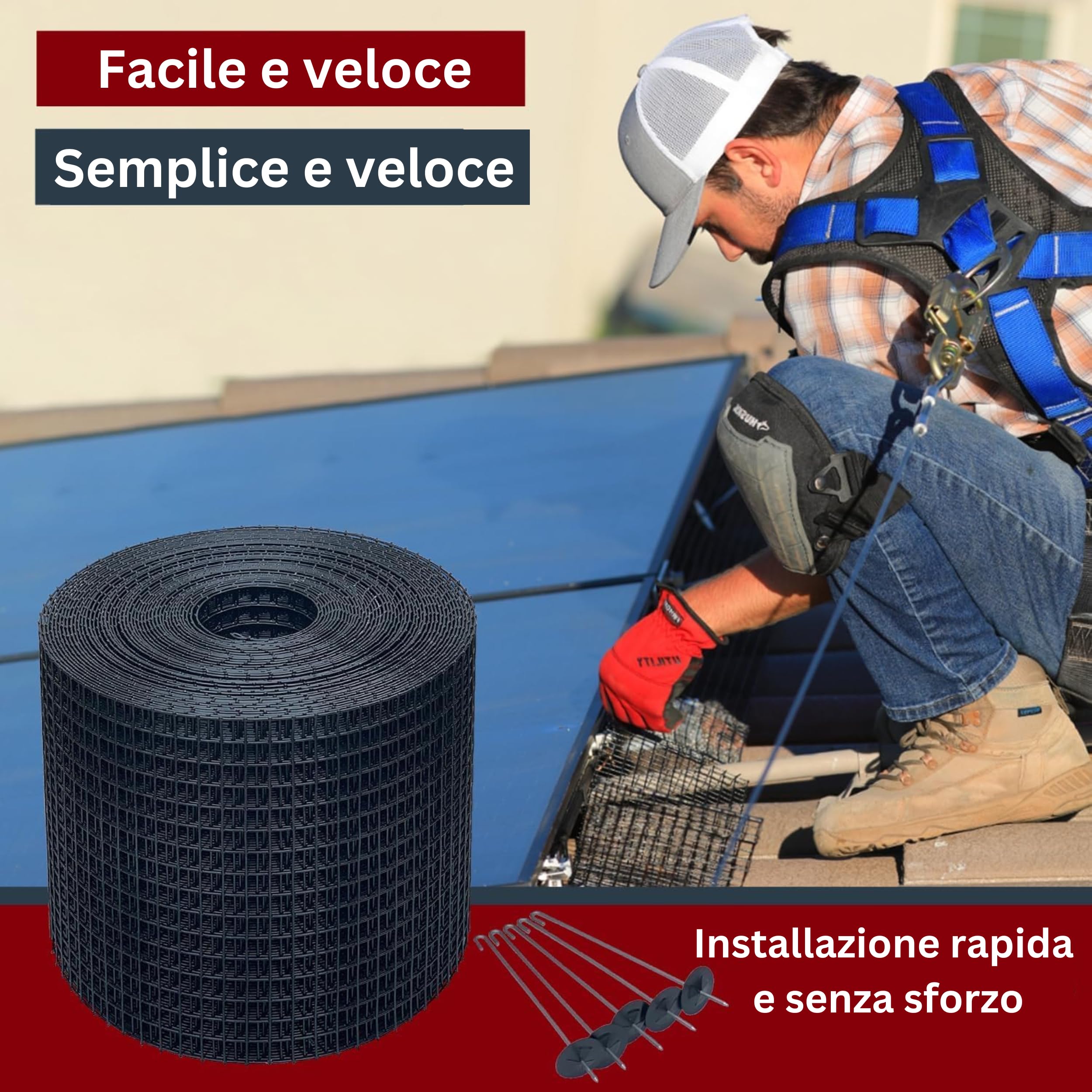 Recinzione in rete metallica di protezione per pannelli solari da tetto per tenere fuori uccelli, piccioni, roditori, scoiattoli e altri piccoli animali (Acciaio Zincato, 25cm x 30 Metro)