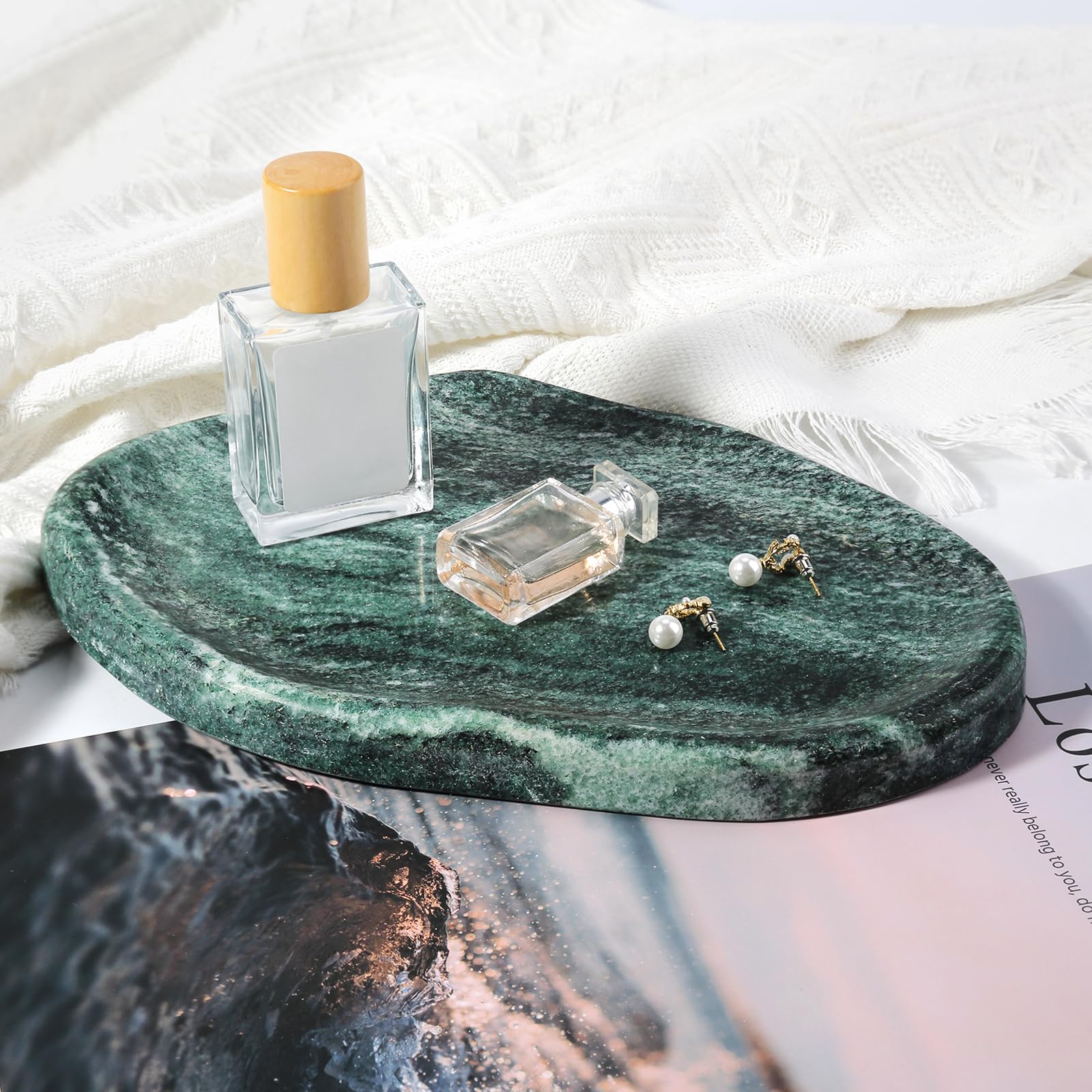 Bandeja de tocador de mármol, organizador decorativo de encimera de 12 pulgadas para perfume, velas y joyas