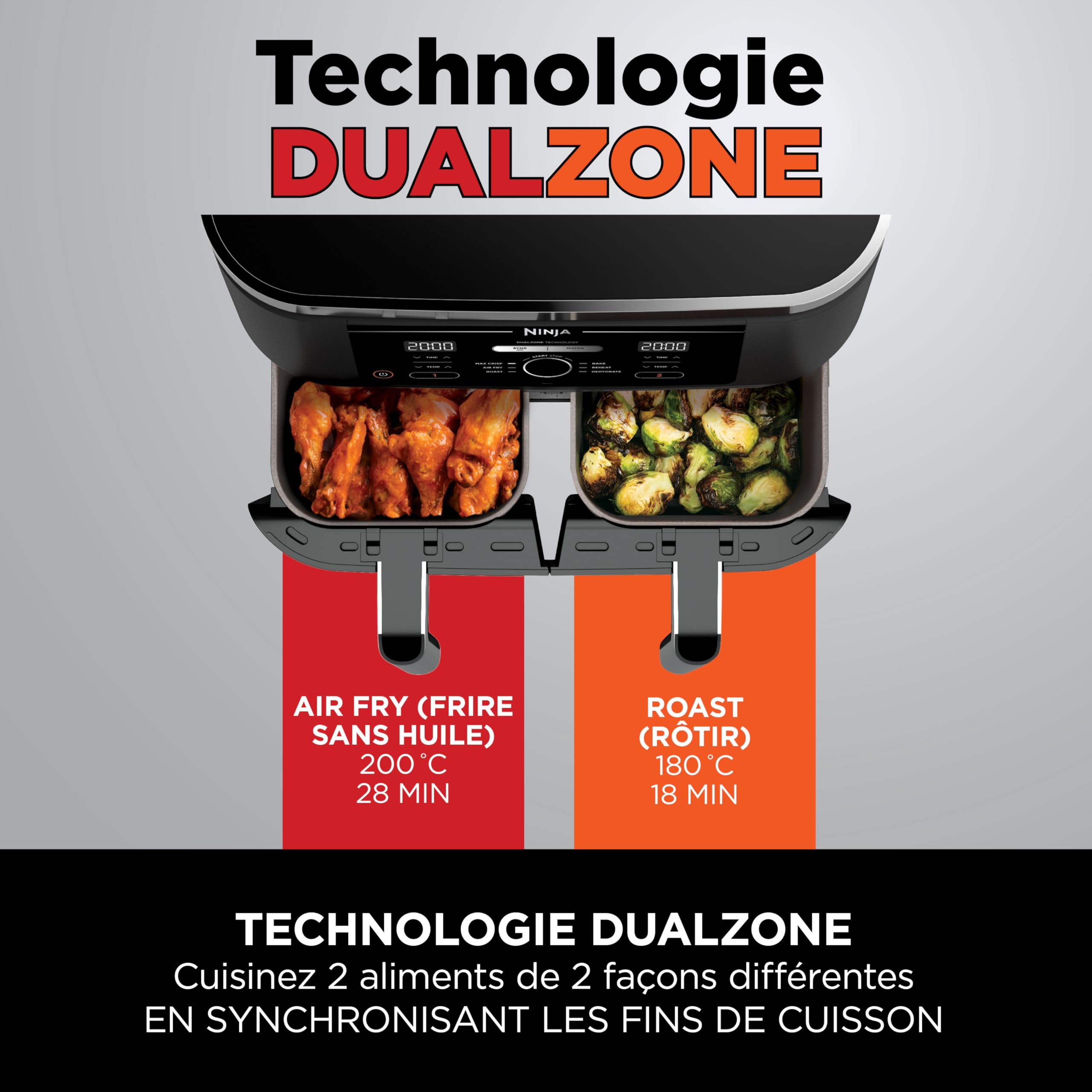 Ninja Foodi Dual Zone Air Fryer numérique, 2 tiroirs, 7,6L, 4-en-1 AF200EU