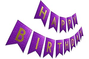 Glitter Lakers Birthday Banner, Purple Happy Birthday Sign, Pre-strung Sparkling Gold Letter Party Bunting