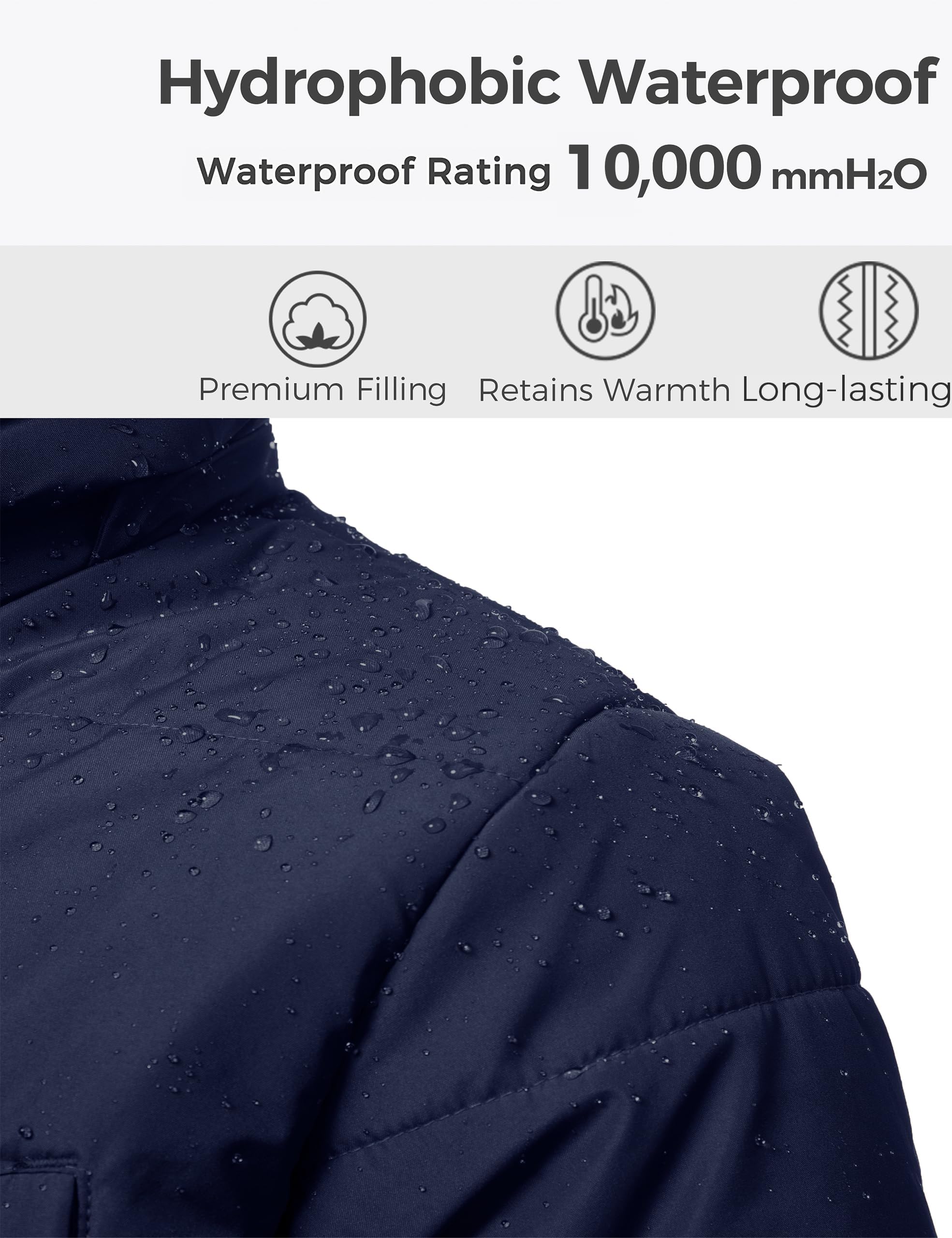 Wantdo Chaqueta Cálida de Invierno Chaqueta con Capucha Ajustable Desmontable Parka Acolchada Chaqueta de Trabajo al Aire Libre Repelente al Agua Hombres