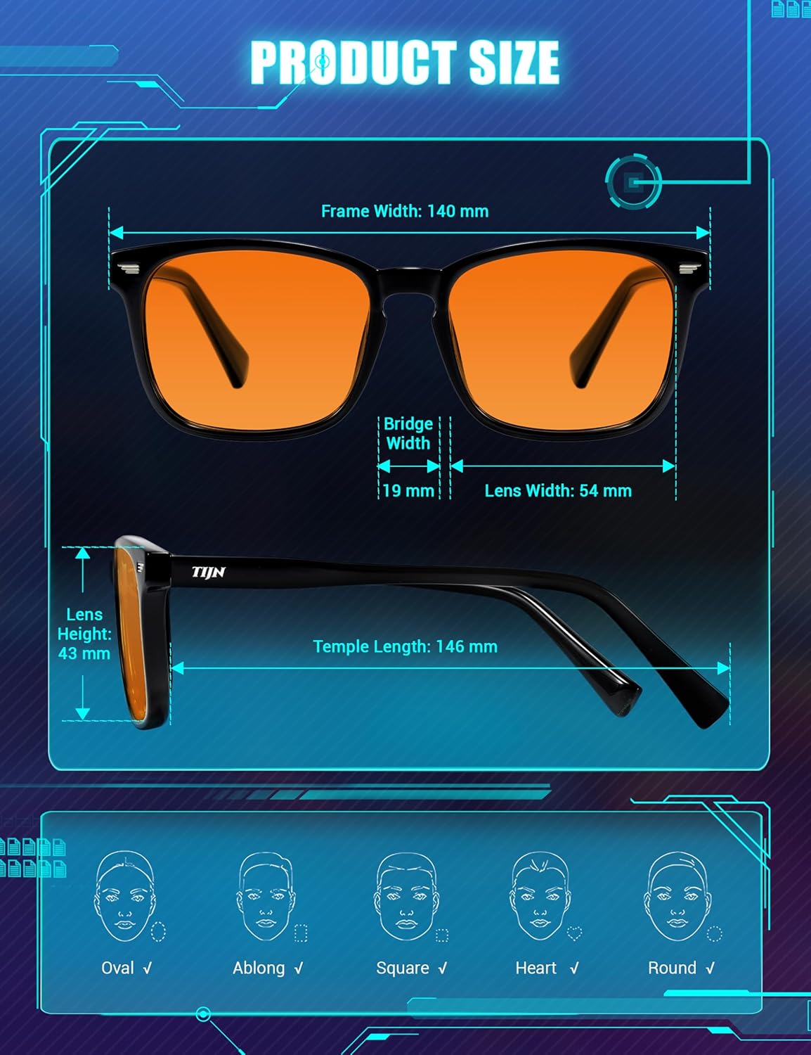 TIJN Blue Light Blocking Glasses for Women Men Premuim Frame Square Nerd Eyeglasses Anti Blue Ray Computer Screen Glasses