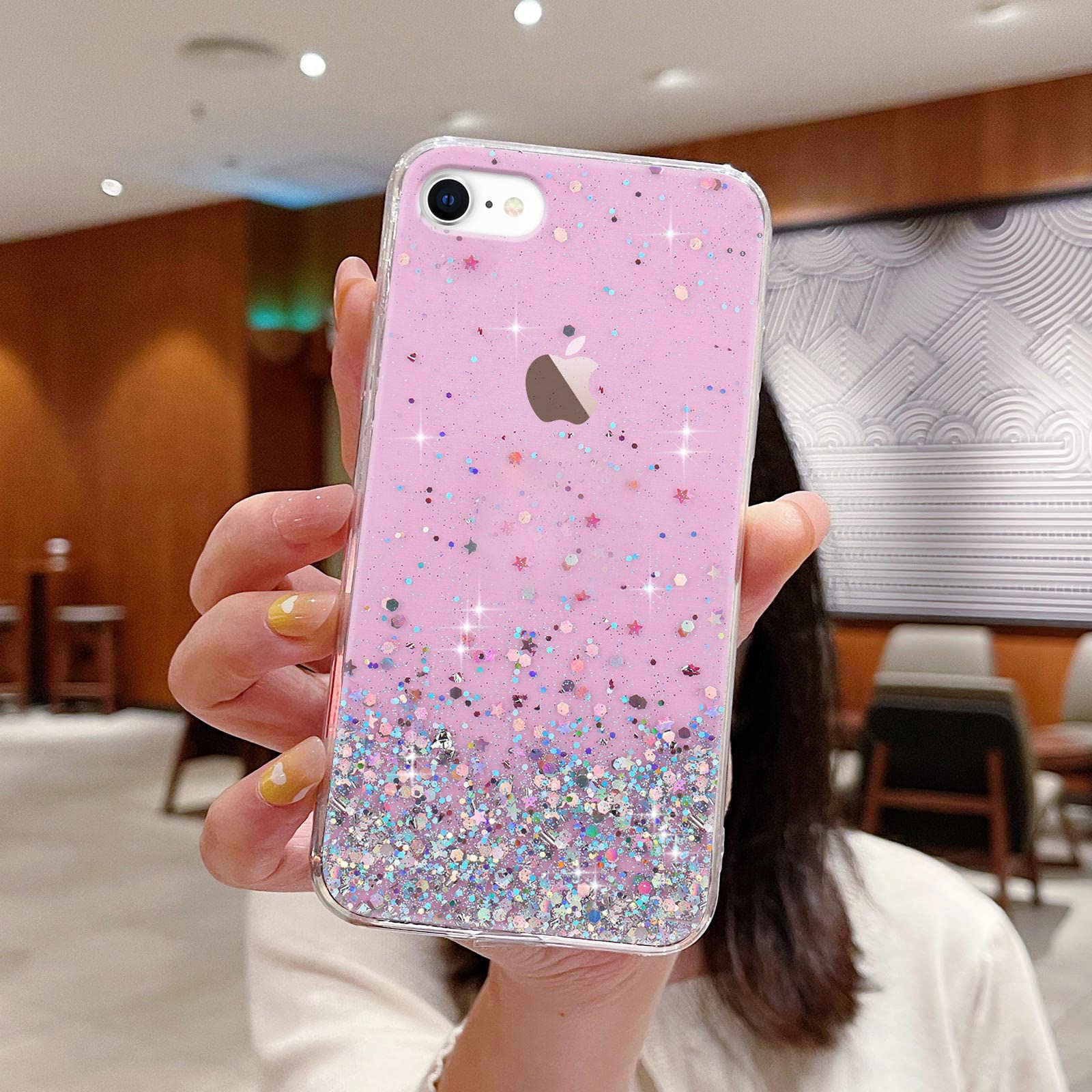 LCHULLE Compatibile con iPhone 7/8/SE2020/SE2022 Cover cellulare Farfalla Lucida Custodia protettiva Ragazze Custodia silicone Ragazze Glitter Case