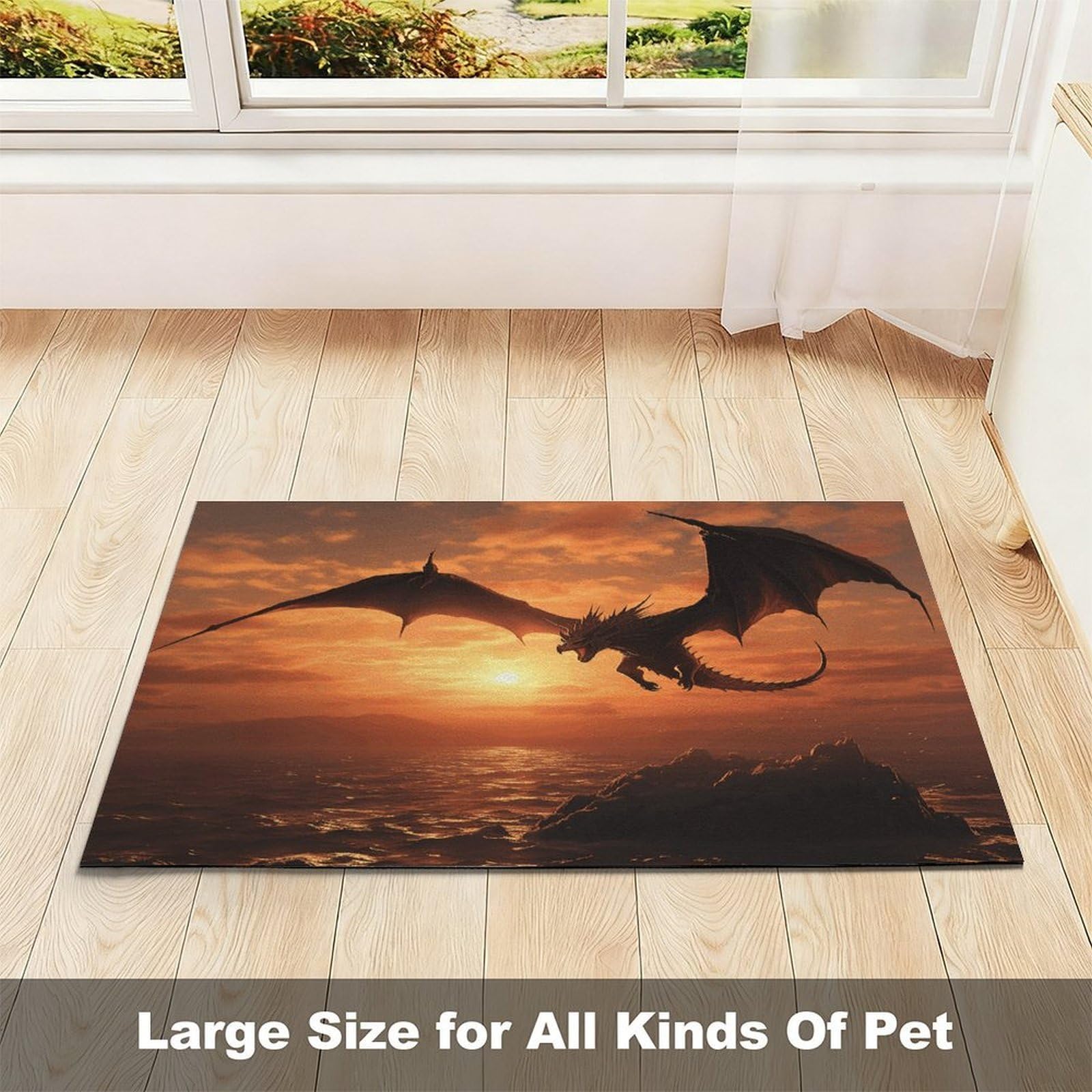 Sea Sunset Tapis d'alimentation pour chat Dragon volant – Tapis d'alimentation antidérapant pour chien facile à nettoyer pour la nourriture et l'eau, tapis de gamelle pour chien et chat 43,2 x 76,2 cm