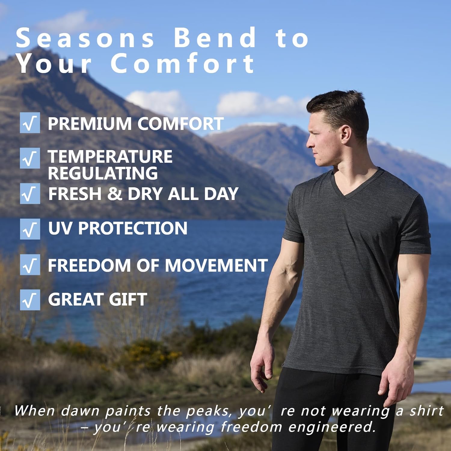 MERINNOVATION Mens Merino Wool V Neck T-Shirt - Men Merino Wool Shirt Lightweight Wicking Base Layer Undershirt for Hiking - Image 5