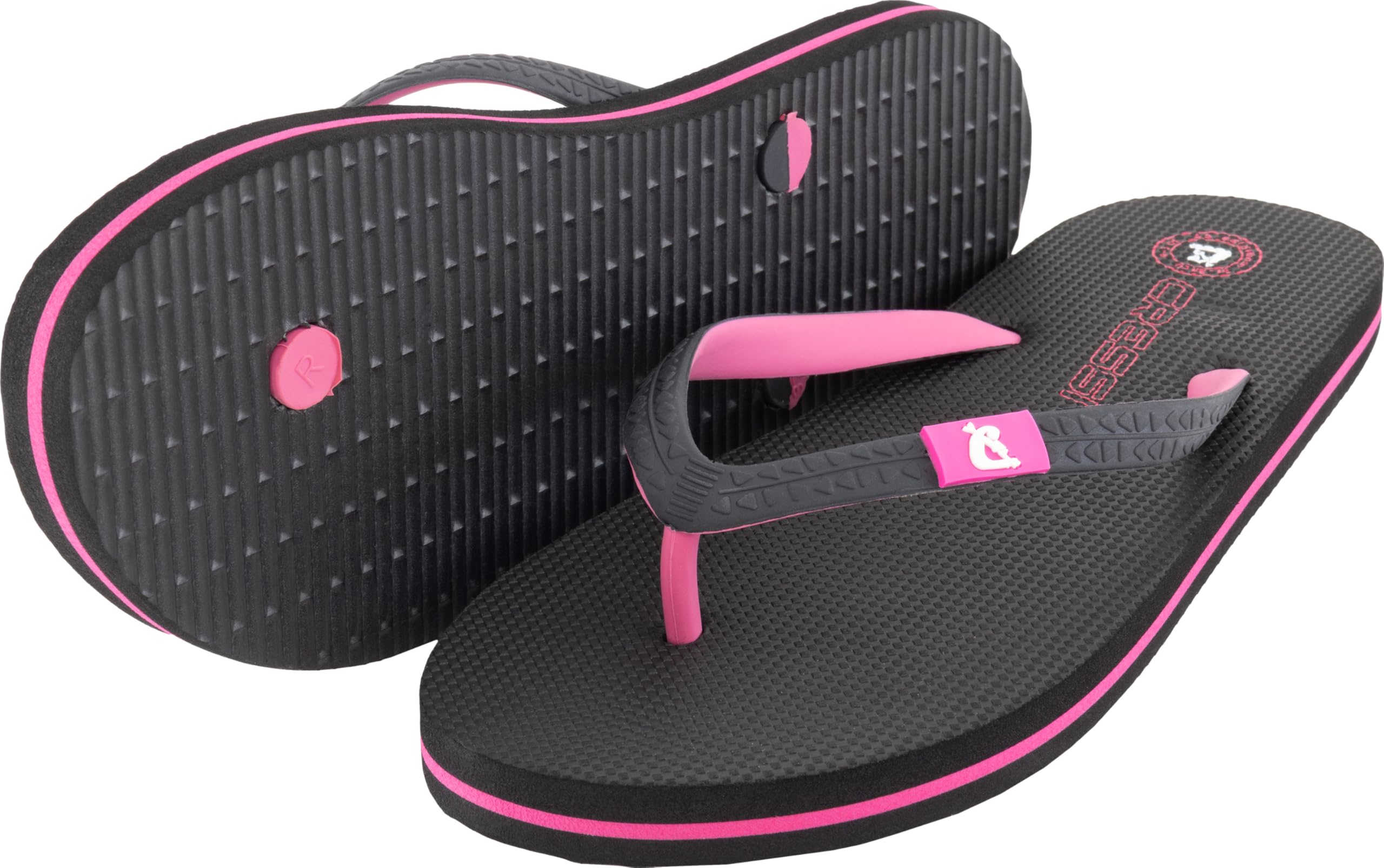 Cressi since 1946 - St Tropez Flip Flops - Perfect for Beach, Sea, Pool, Gym, Leisure, Quick Drying, Soft Shock Absorbing, Non Slip, Black/Fuchsia - 4/5 UK