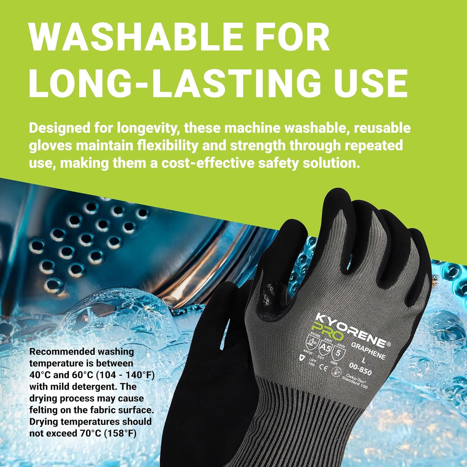 Armor Guys Kyorene Pro 00-850 A5 Cut Resistant Work Gloves - Graphene, Nitrile Grip, Breathable for Sheet Metal Handling - Large, 12 Pairs
