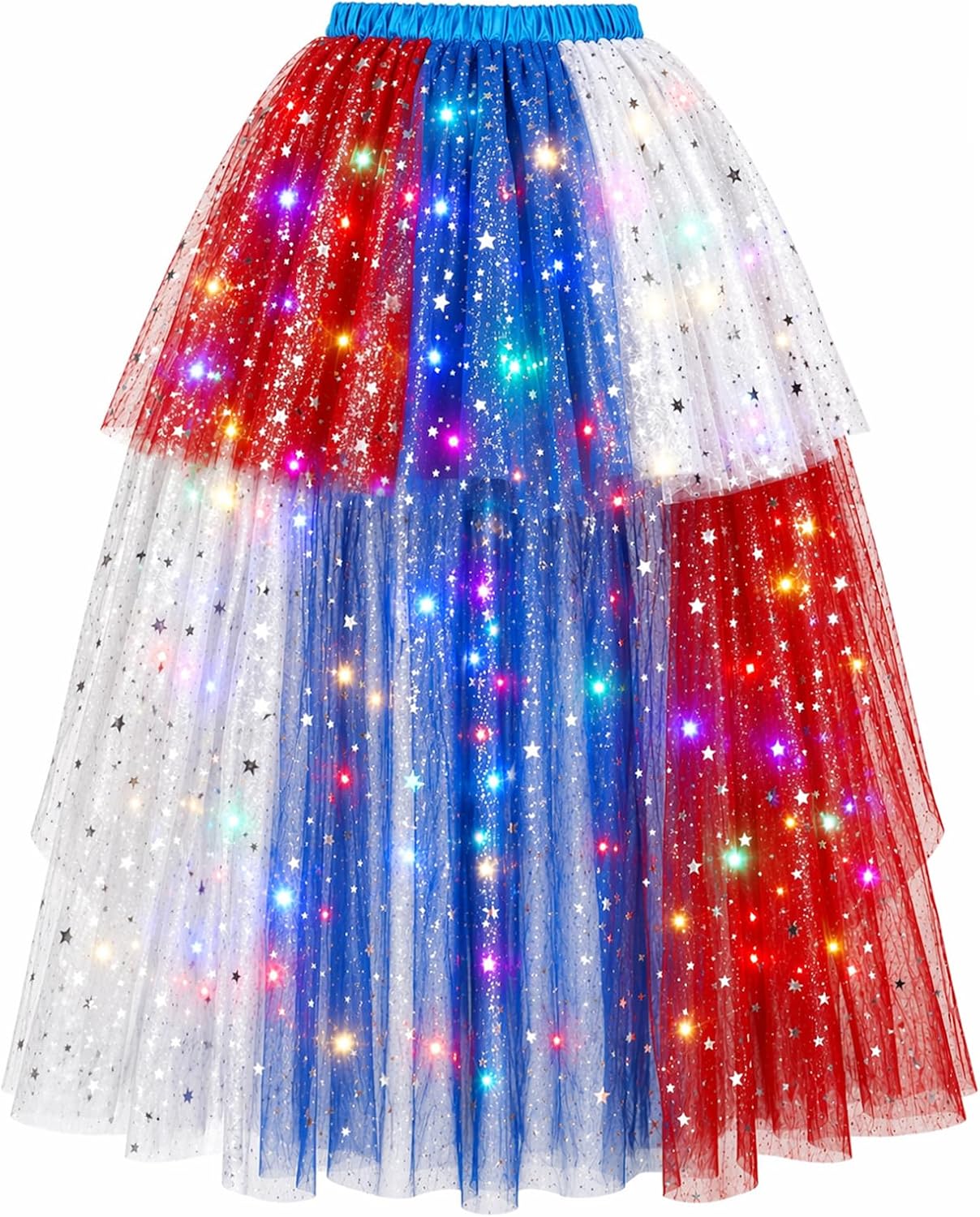 4th of July Light Up Tutu Dresses for Women, Tulle Ballet Dance Skirt High Low Fluffy Sequin Tutu - Battery Not Included