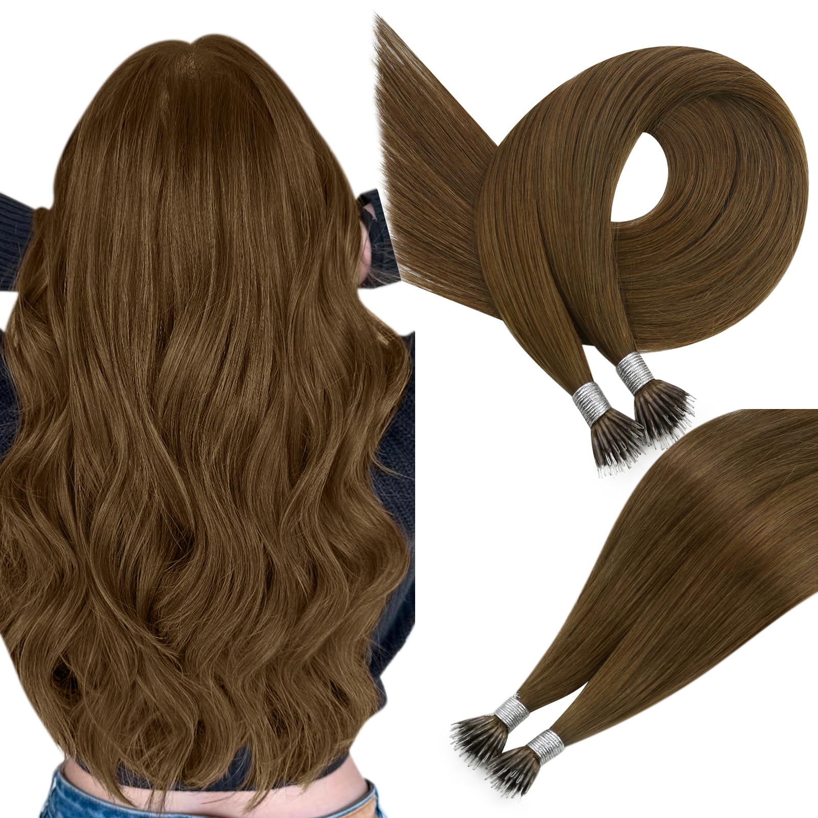 Easyouth U Tip Hair Extensions Brown Keratin Tip Hair Extensions Real Human Hair Darkest Brown Keratin Hair Extension Human Hair with Natural Texture 18Inch 50G 1G/S — view 28