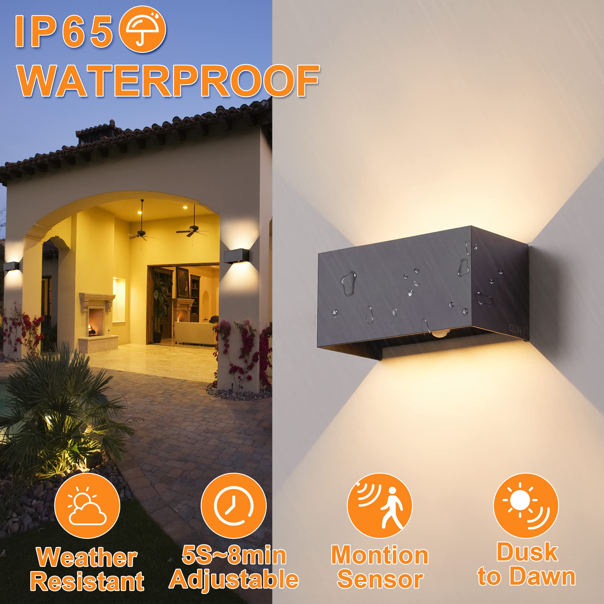 LED Außenlampe Außenleuchte Anthrazit mit Bewegungsmelder, Wandleuchte Wandlampe innen aussen, IP65 Aussenleuchte Aussenlampe Wand, UP Down Außenwandleuchte Außenbeleuchtung Balkon Terrasse